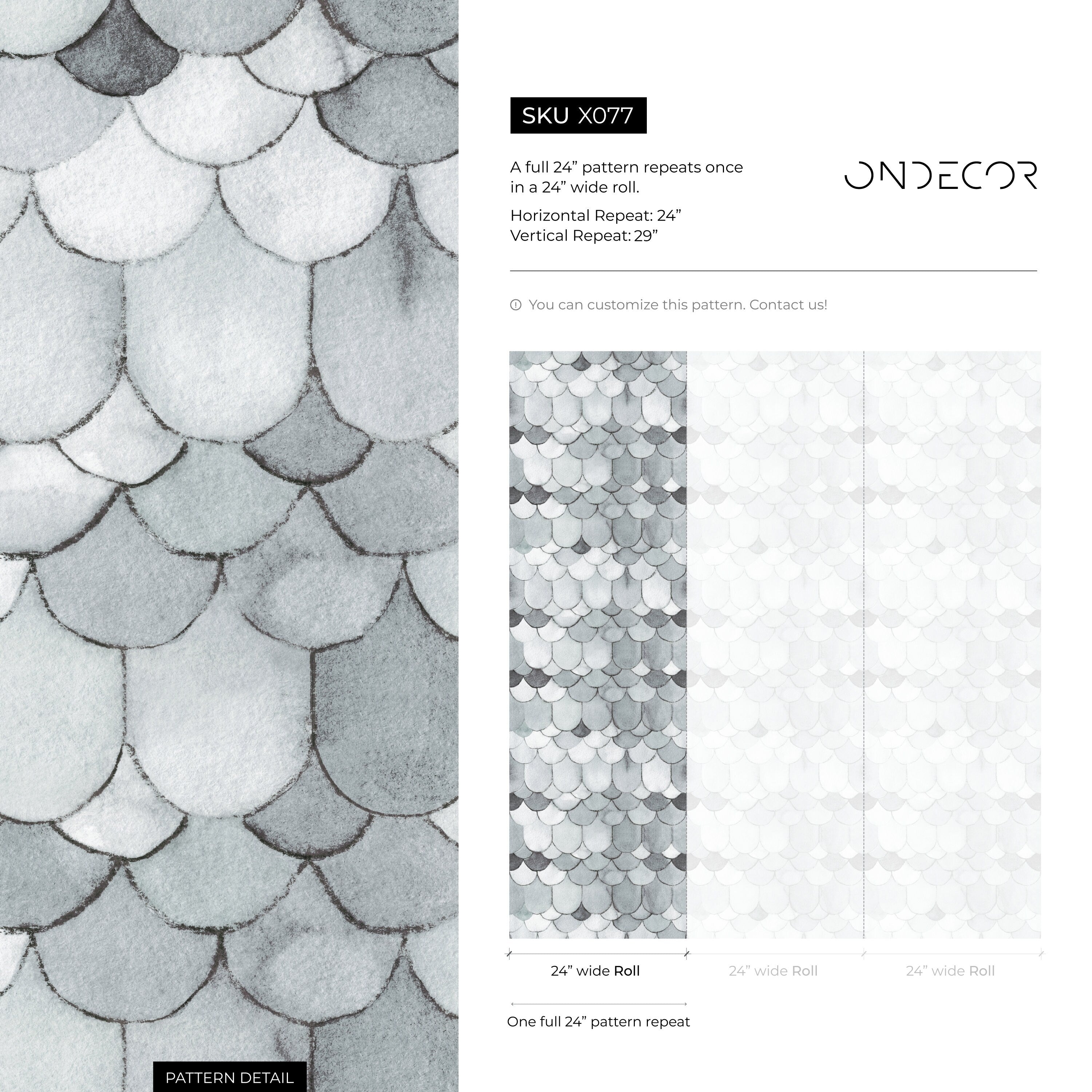 Scallop Wallpaper With A Watercolor Fish Scale Motif In Gray And Charcoal - X077