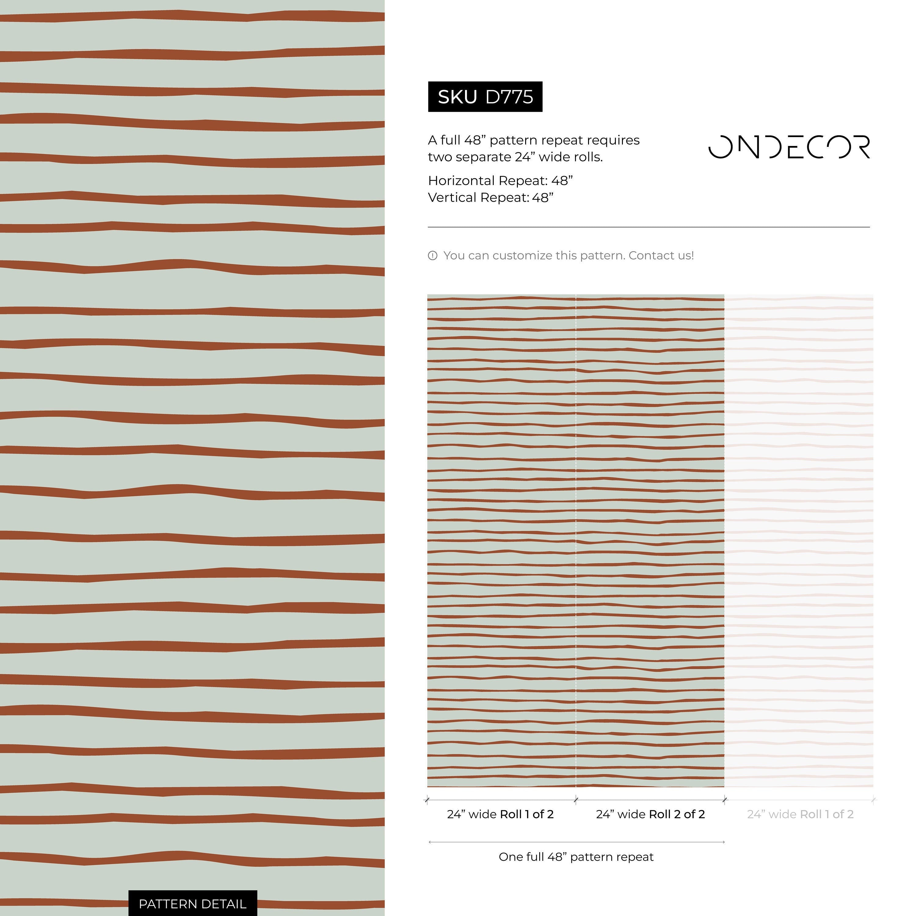 Boho Wallpaper With Modern Wavy Stripes In Terracotta And Sage - D775