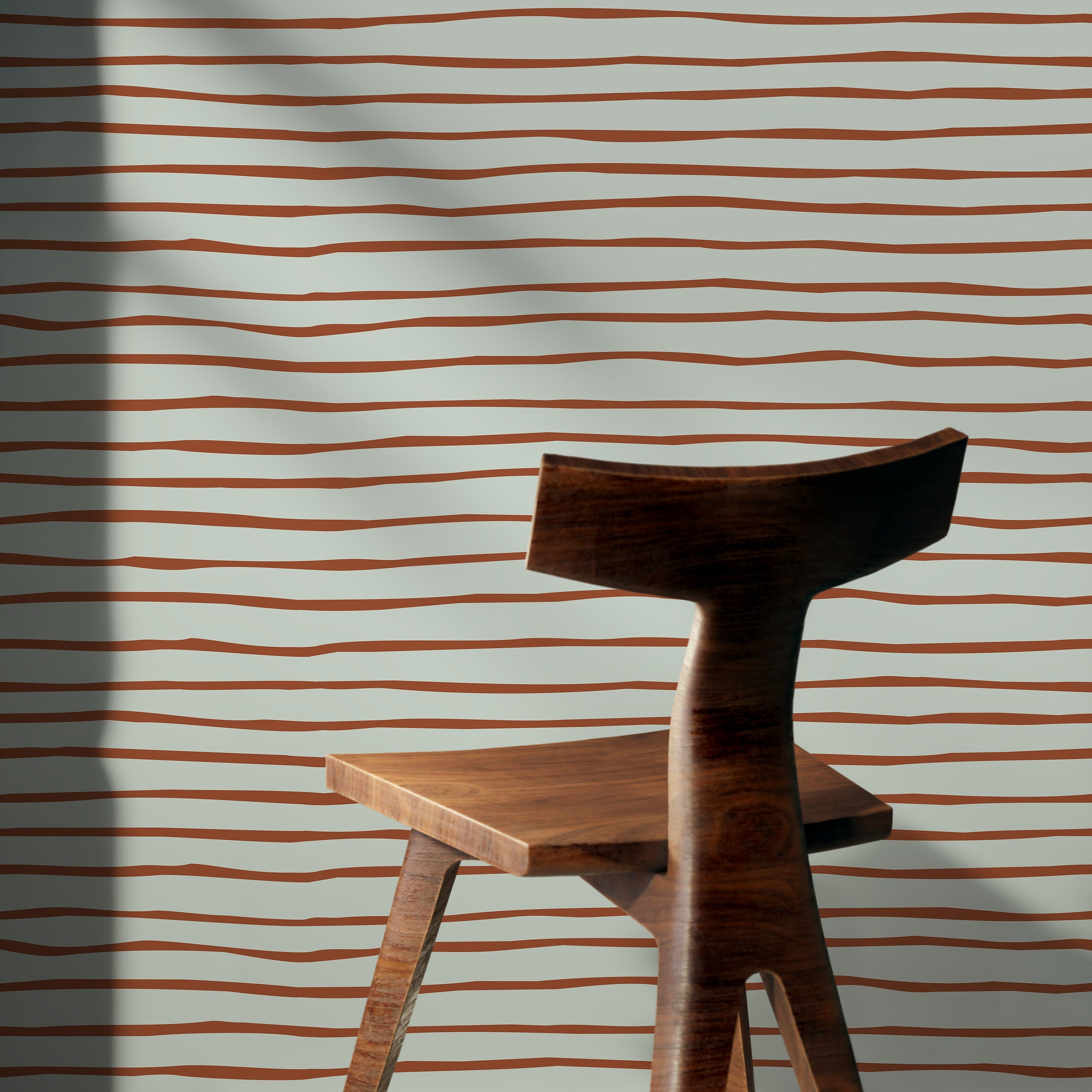 Boho Wallpaper With Modern Wavy Stripes In Terracotta And Sage - D775