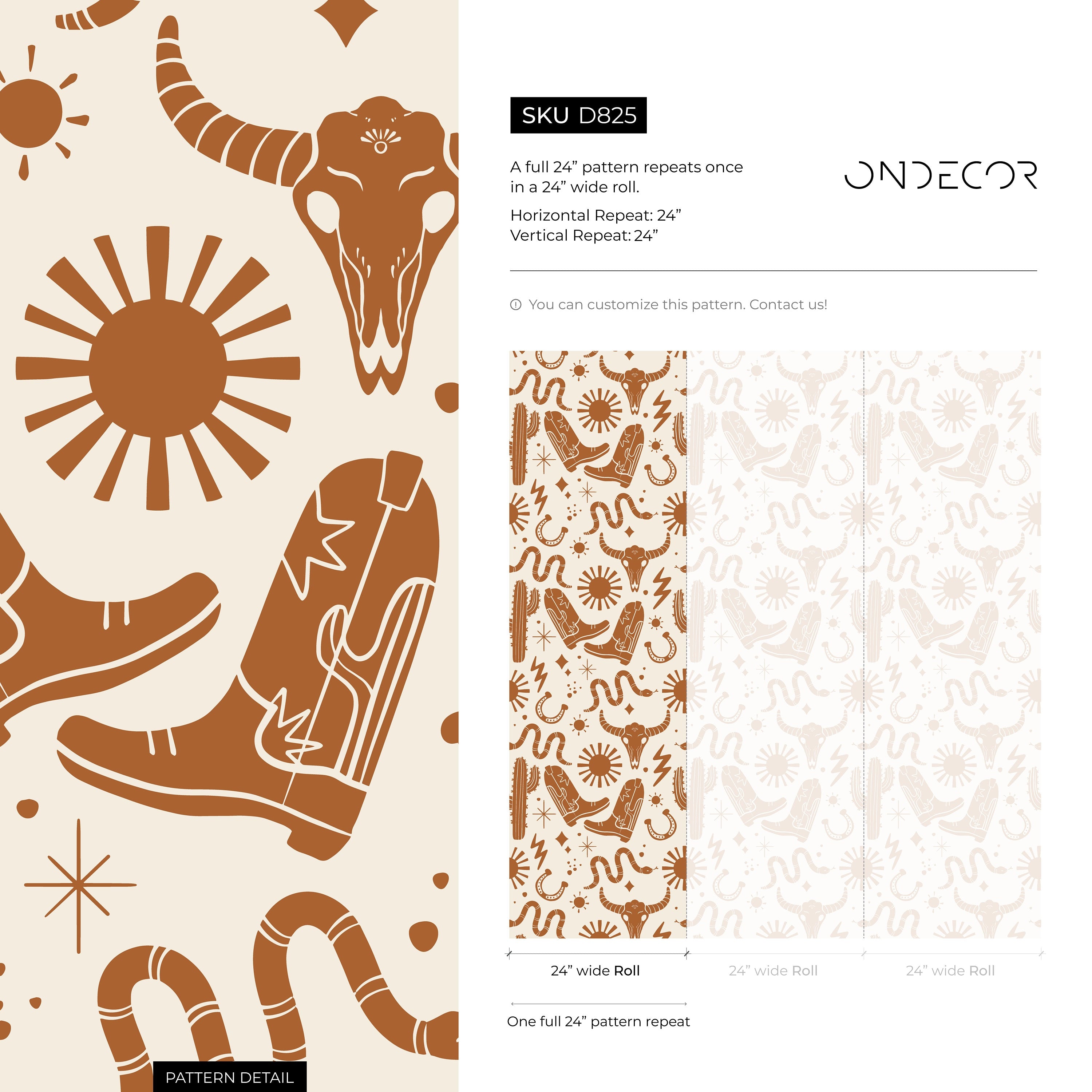 Western Wallpaper With Cowboy And Desert Motifs In Brown - D825