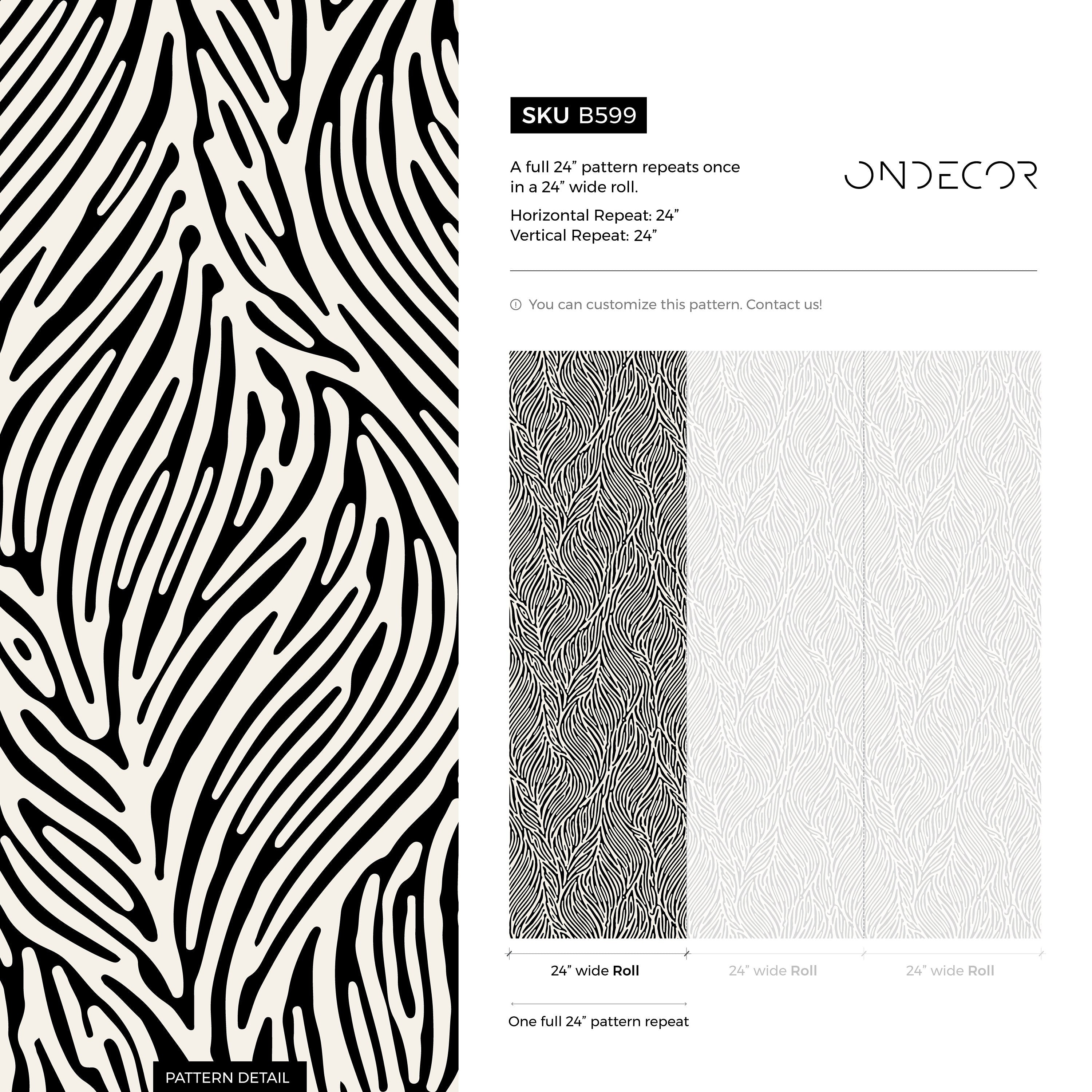 Abstract Wallpaper Featuring Flowing Organic Stripes In Black And Off-white - B599