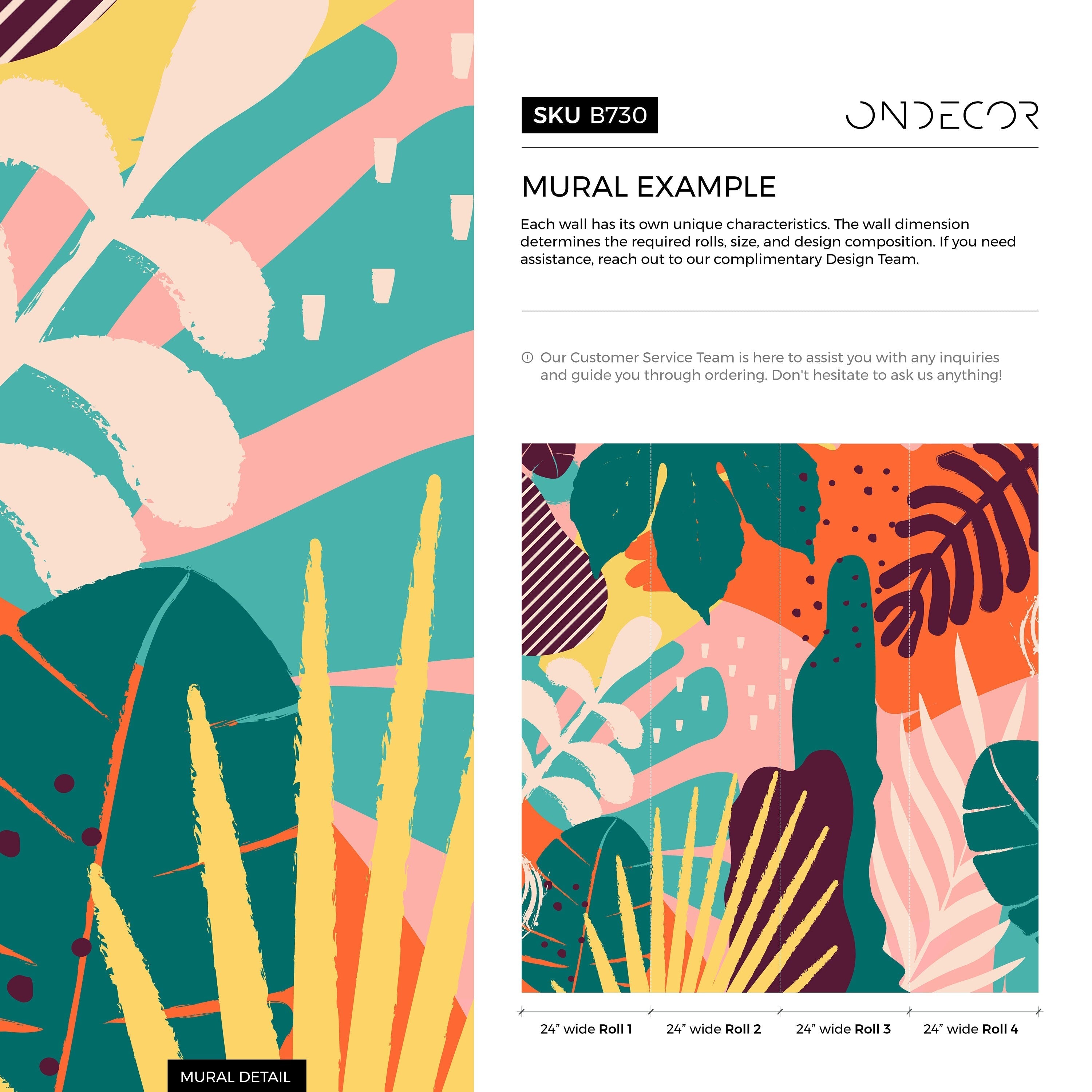 Abstract Wallpaper With A Bold Collage Of Shapes In Orange, Teal, And Pink - B730