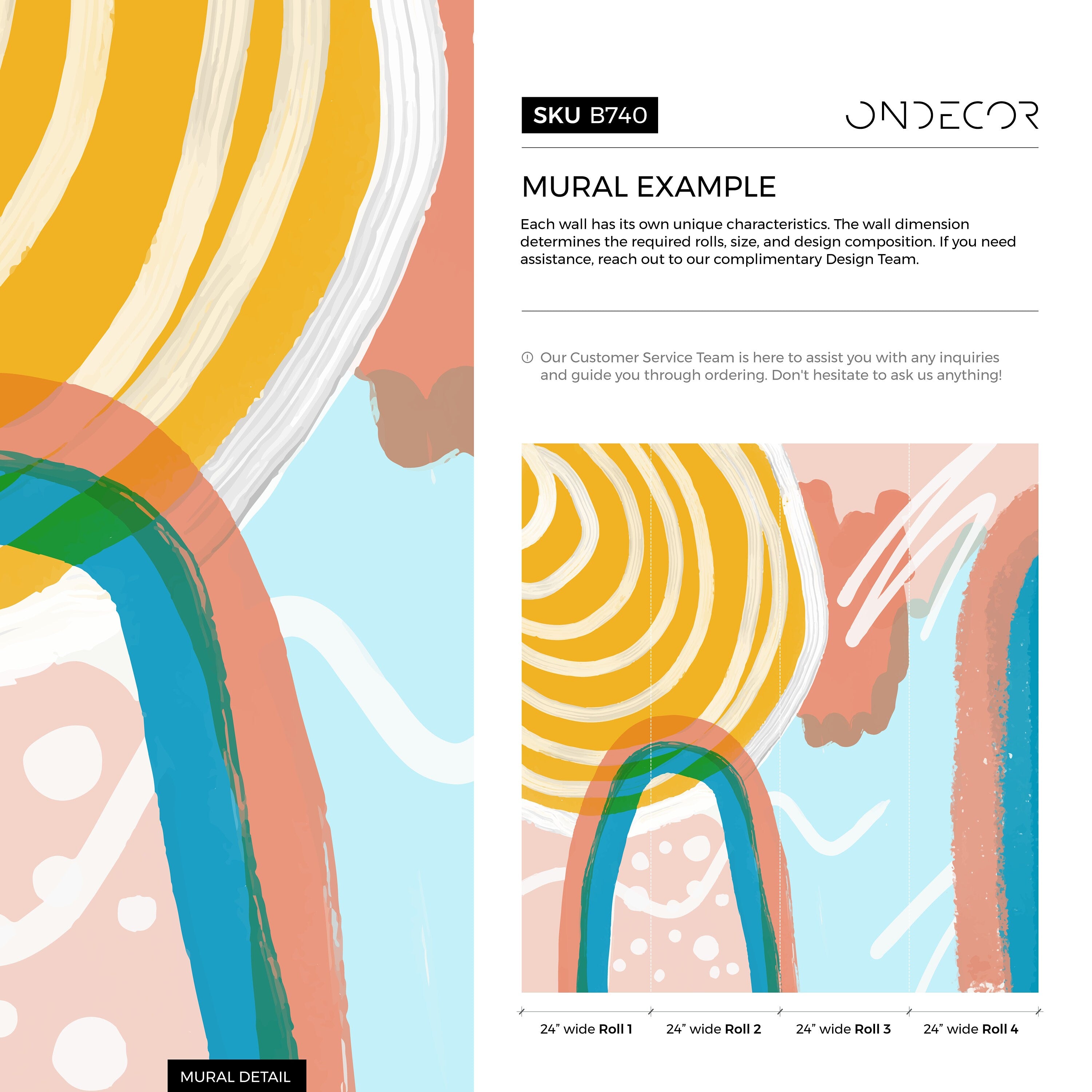 Abstract Wallpaper With A Rainbow Motif In Yellow, Blue, And Terracotta - B740