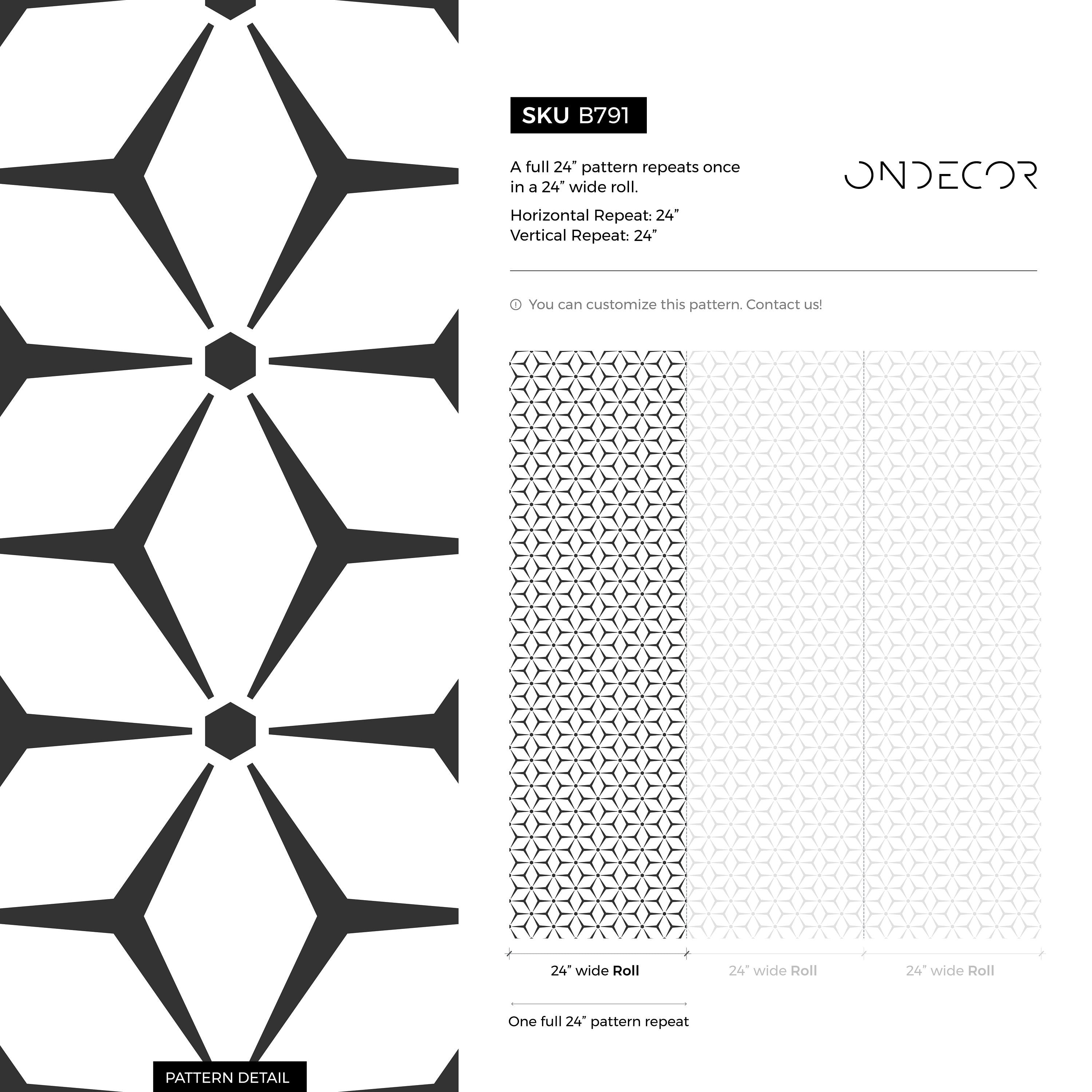 Geometric Wallpaper With A Starburst Tile Motif In Black And White - B791