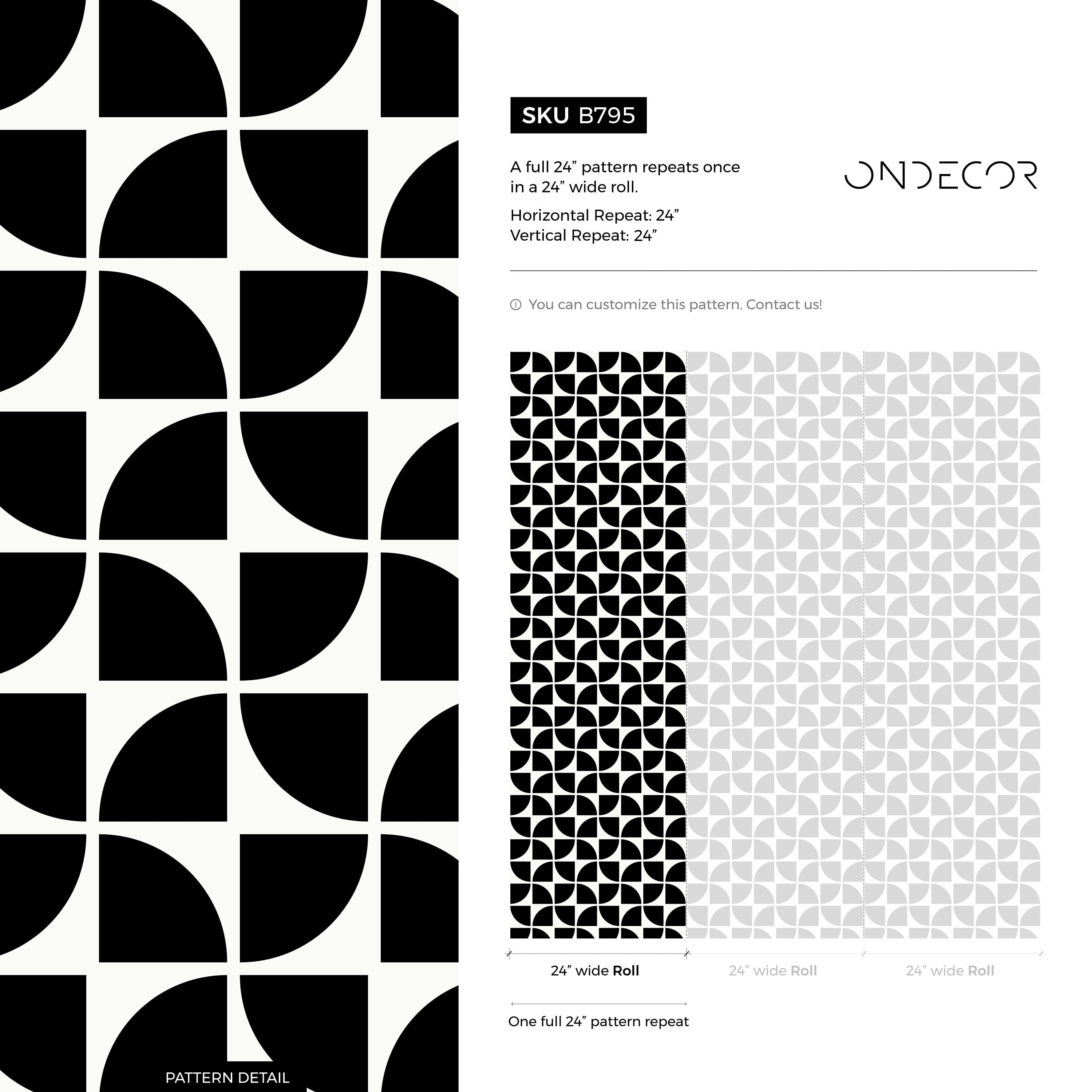 Geometric Wallpaper With A Bold Quarter-circle Motif In Black And White - B795