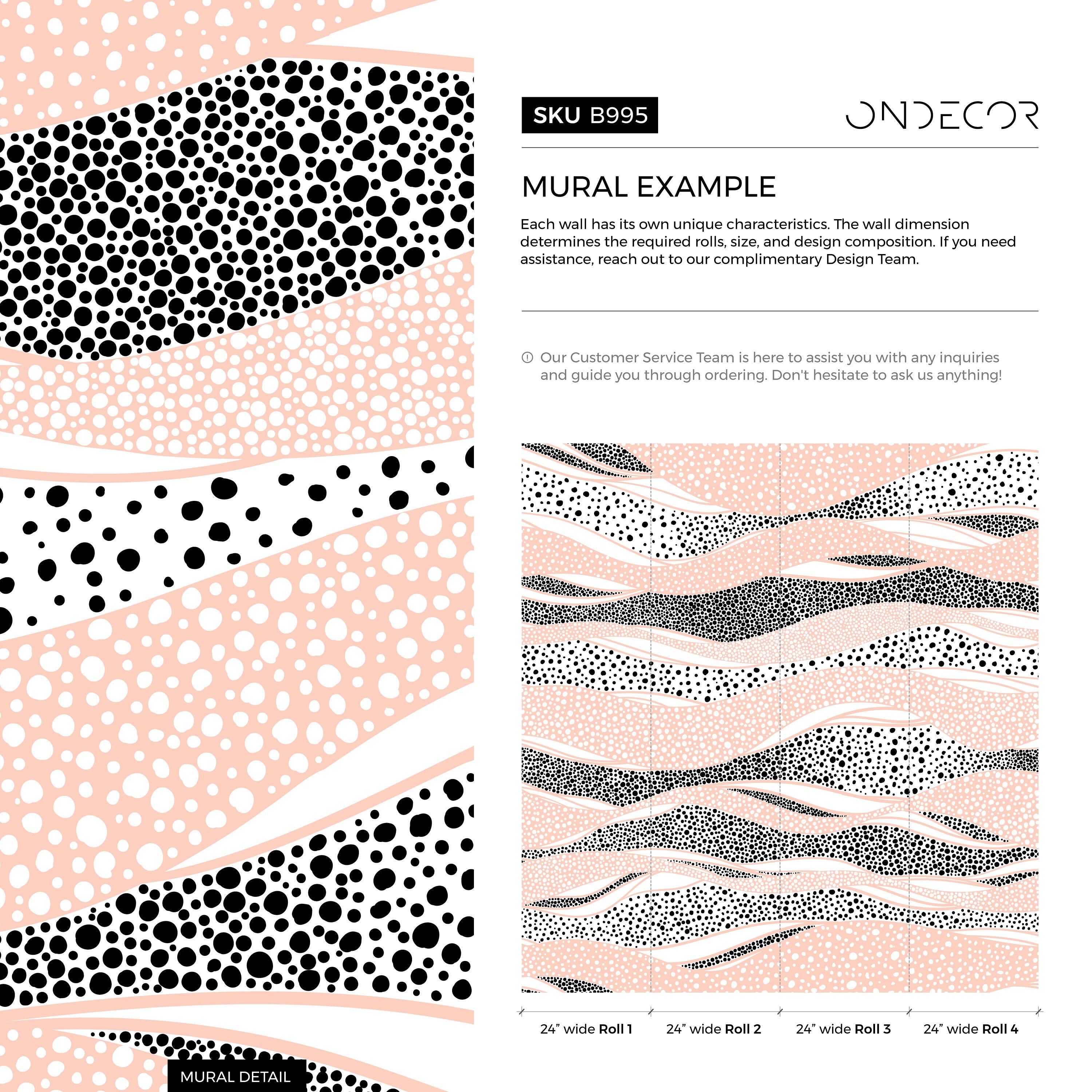 Abstract Wallpaper With Wavy Bands Of Dots In Pink, Black, And White - B995