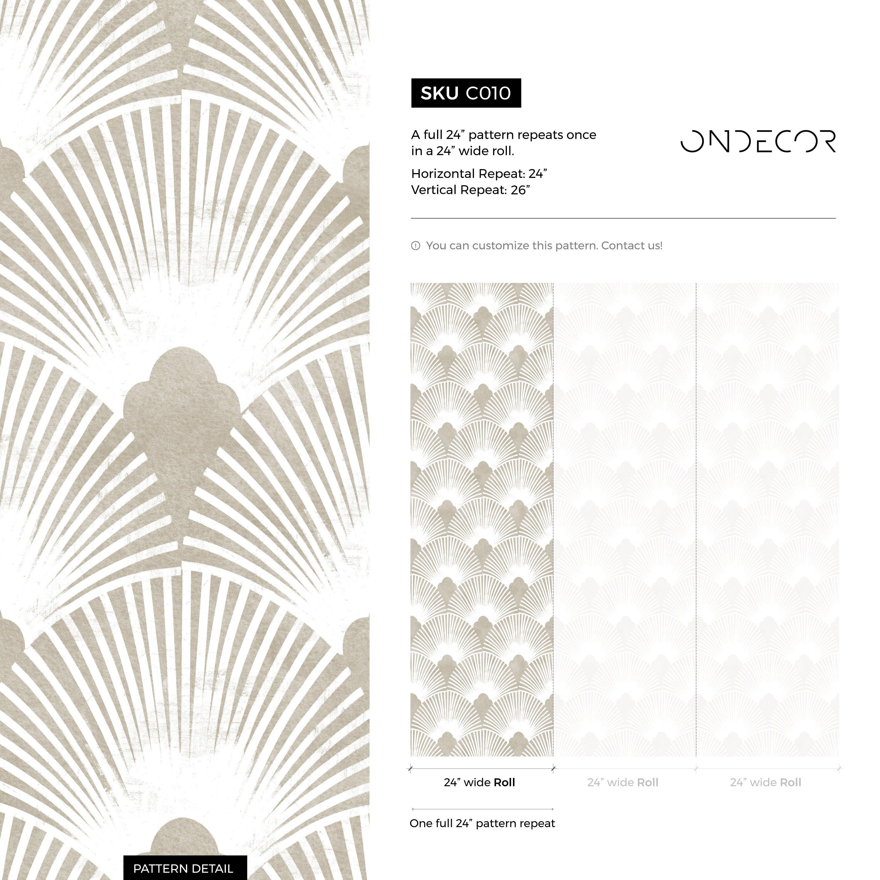 Art Deco Wallpaper With A Geometric Fan Pattern In Gray And White - C010