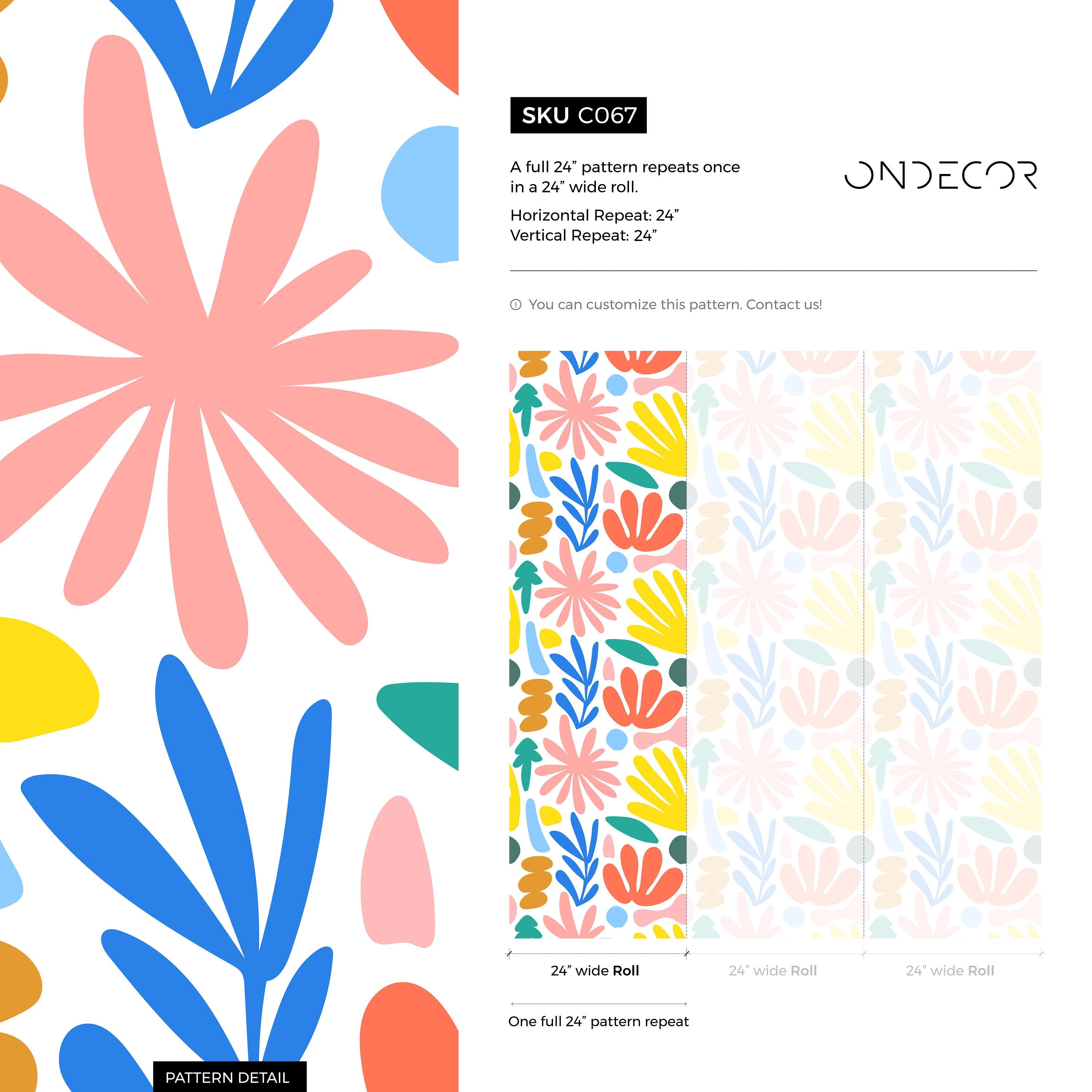 Abstract Floral Wallpaper With Colorful Organic Shapes In Yellow, Blue, And Orange - C067
