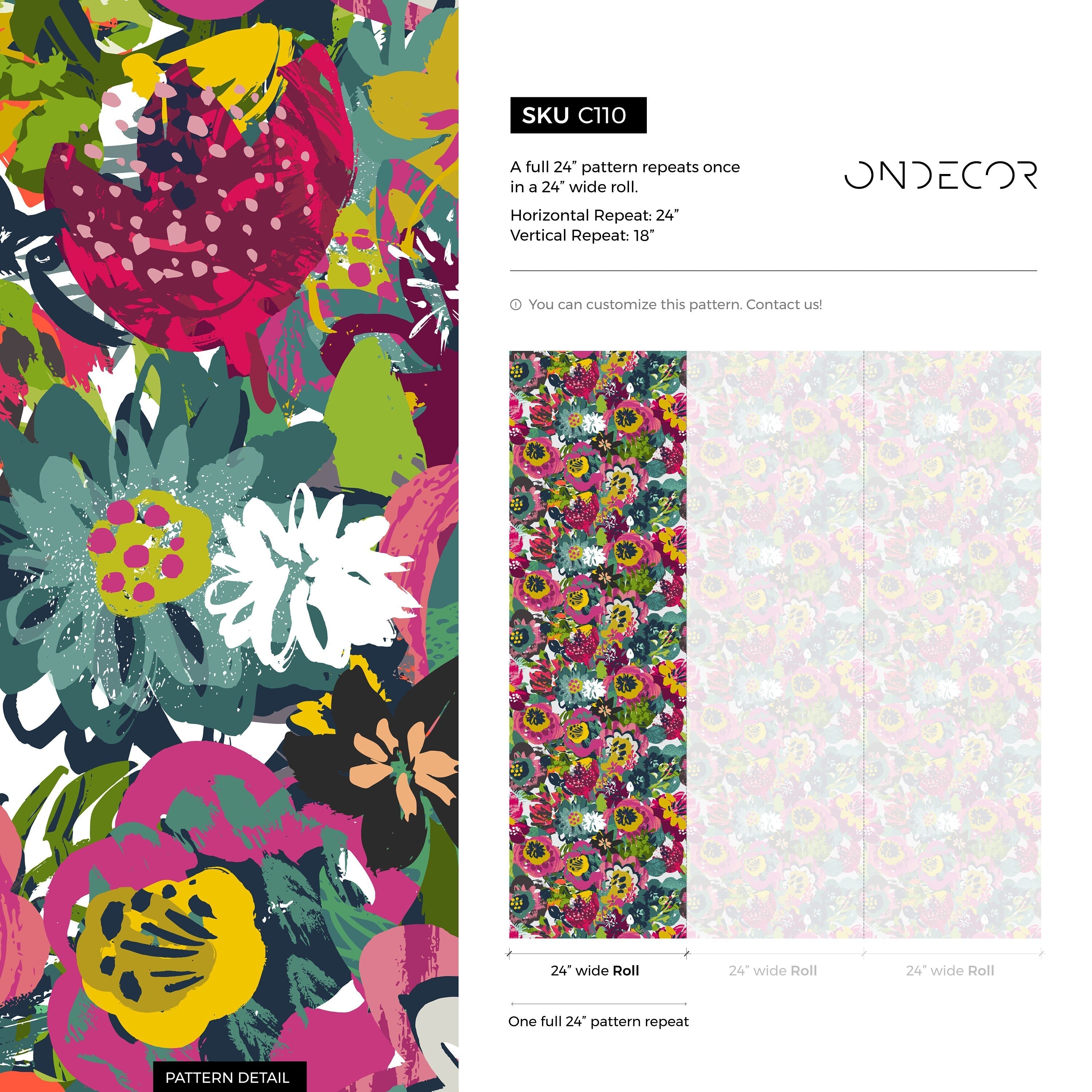Abstract Floral Wallpaper With A Painterly Motif In Pink, Teal, And Yellow - C110