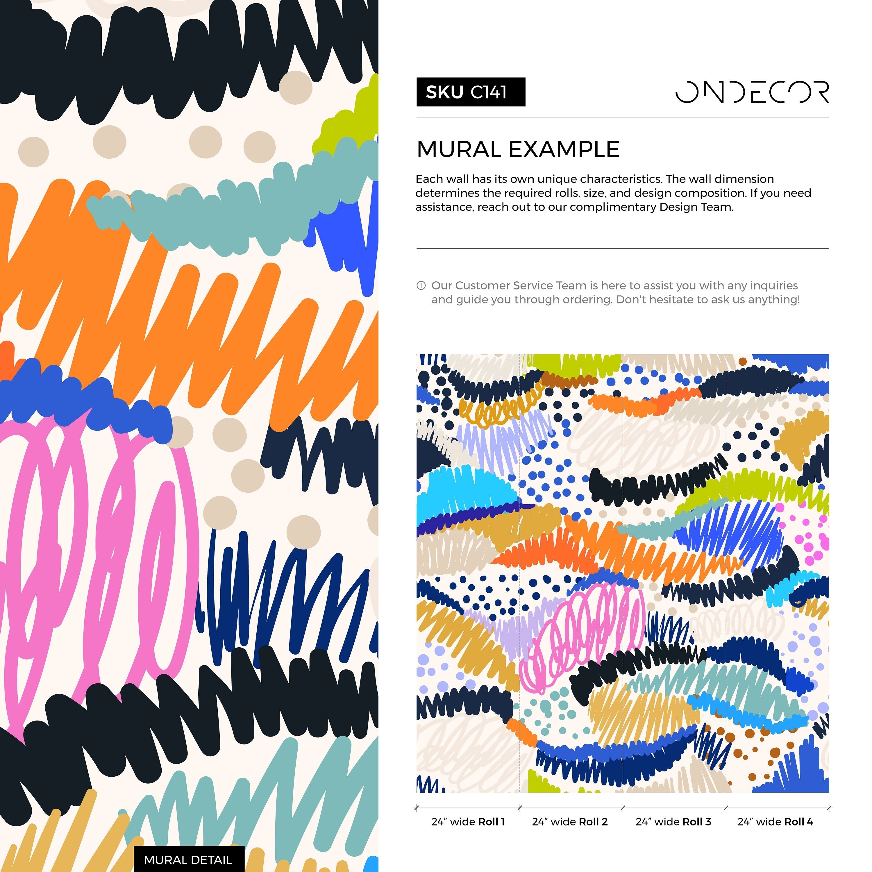 Abstract Wallpaper With Colorful Scribbles In Orange, Blue, And Pink - C141