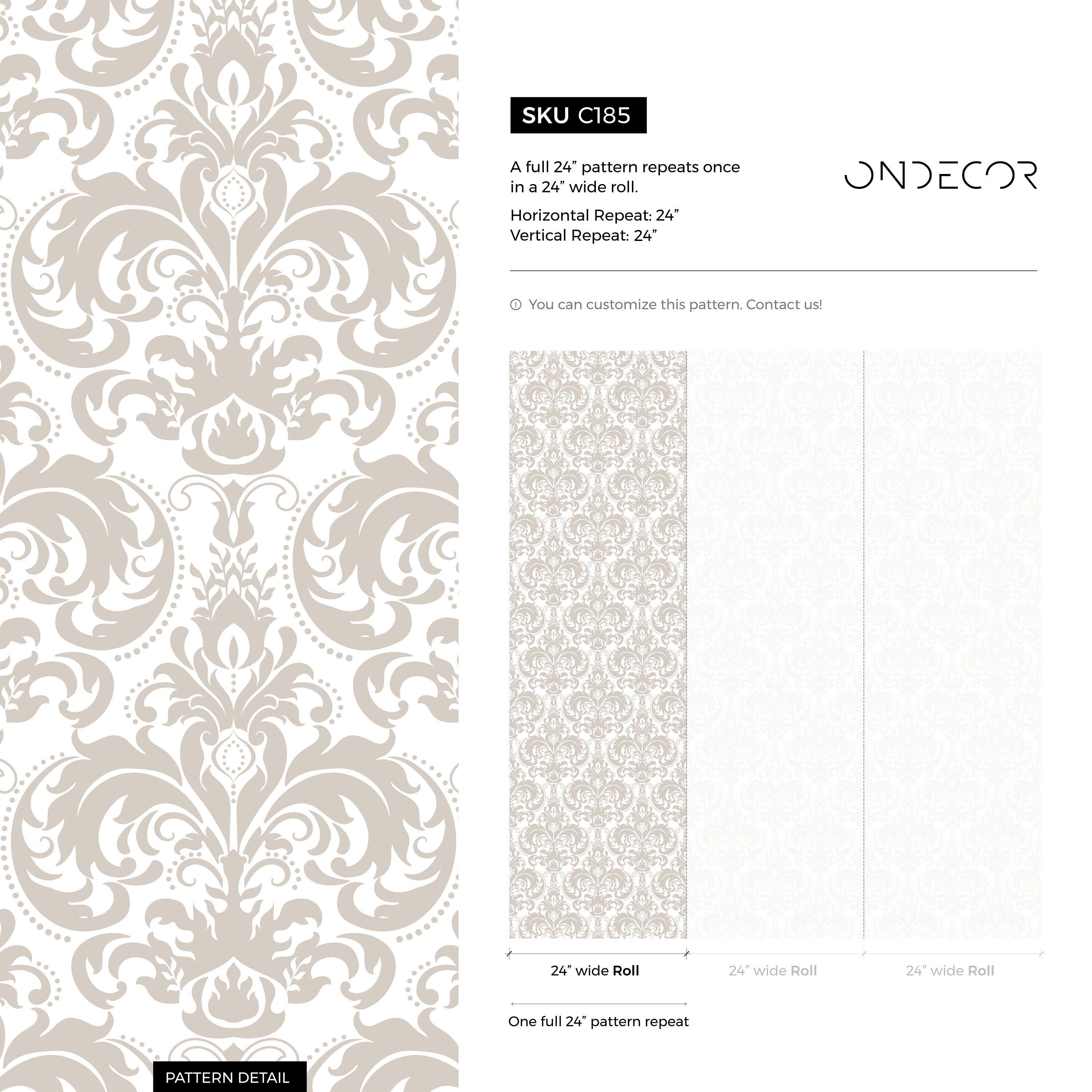 Damask Wallpaper With A Traditional Acanthus Motif In Cream And Beige - C185