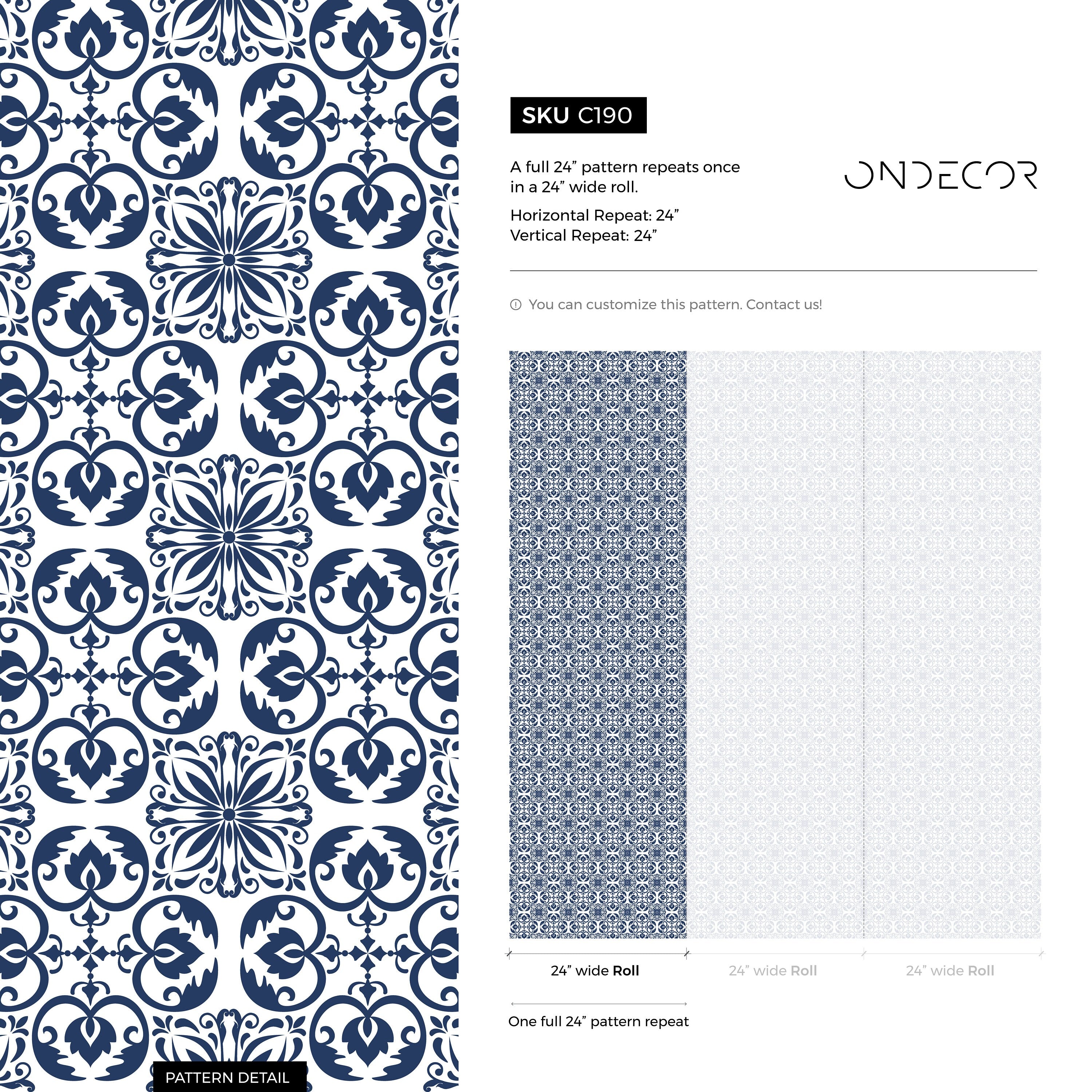 Tile Wallpaper With An Intricate Medallion Motif In Blue And White - C190