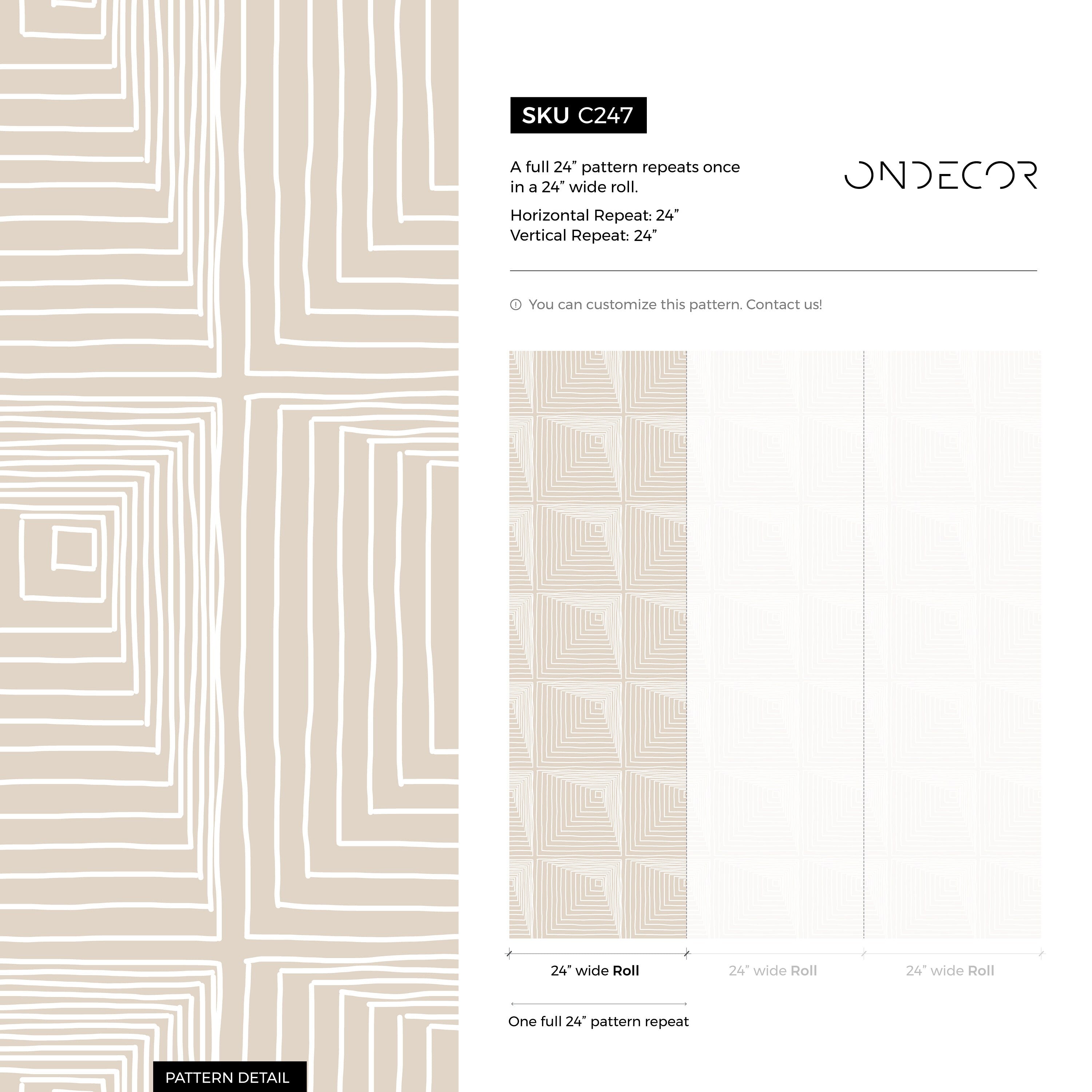 Geometric Wallpaper With Hand-drawn Squares In Beige And White - C247