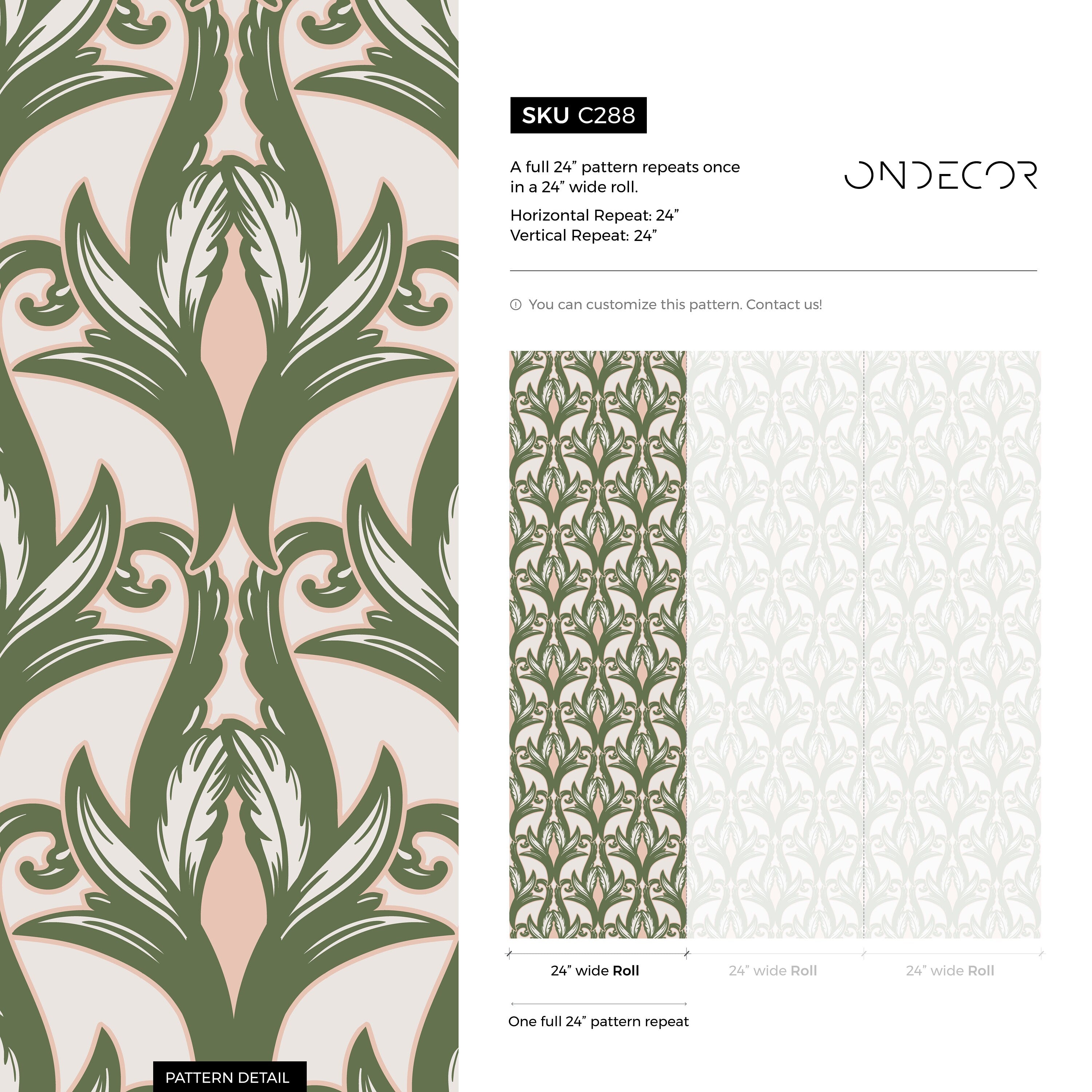 Art Nouveau Wallpaper With A Stylized Floral Motif In Green, Pink, And Beige - C288