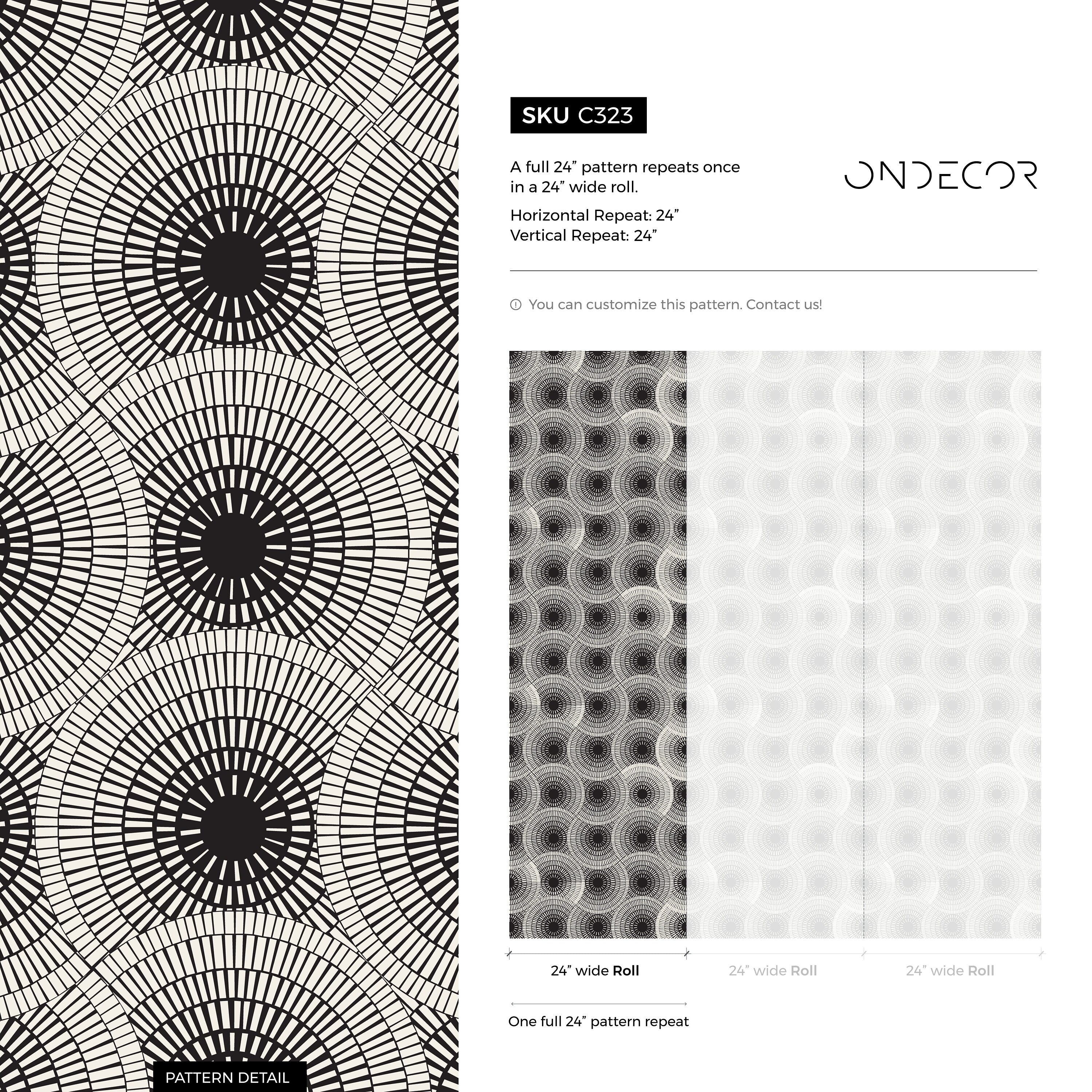 Geometric Wallpaper With Radiating Circle Motifs In Black And White - C323