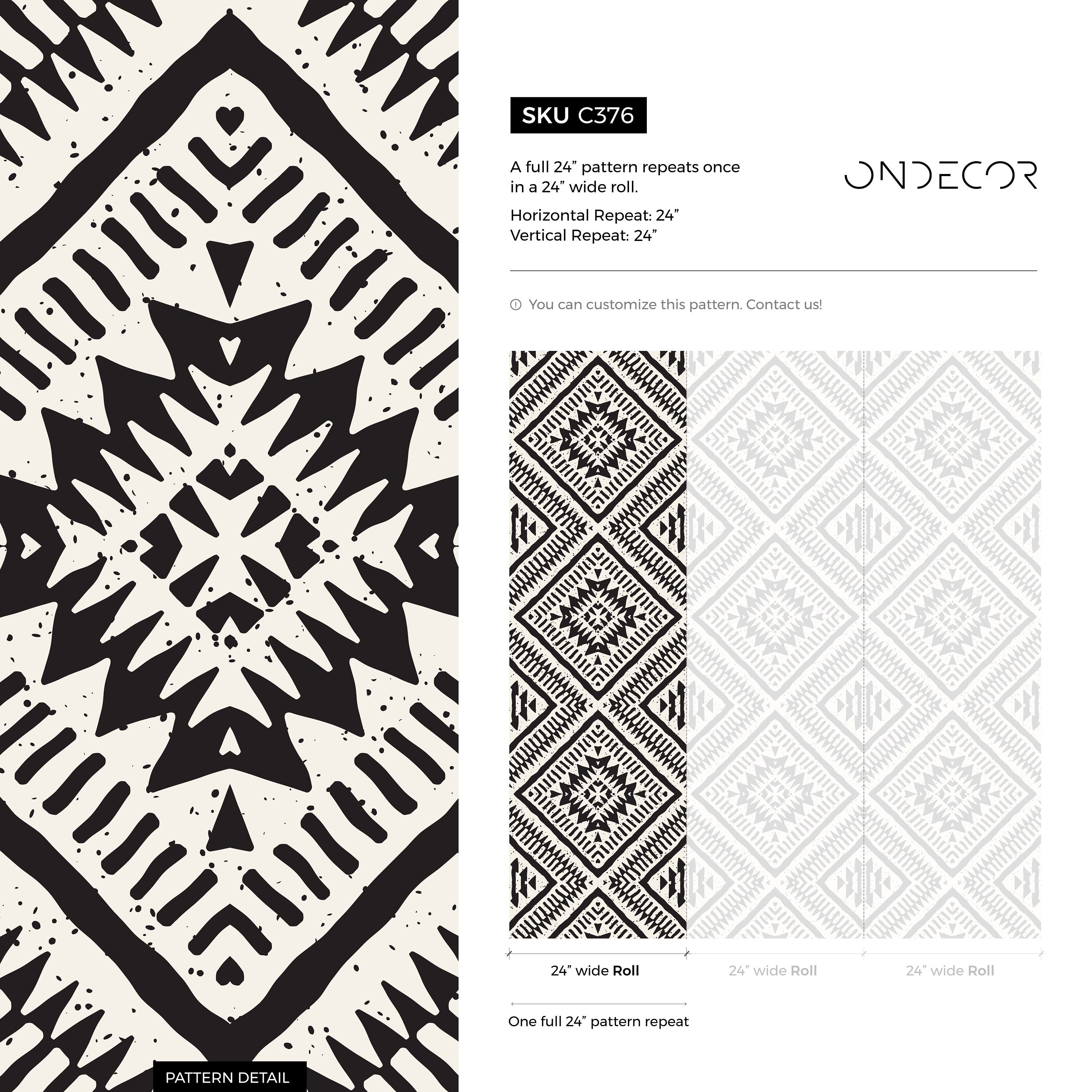 African Wallpaper With A Bold Tribal Diamond Motif In Black And White - C376