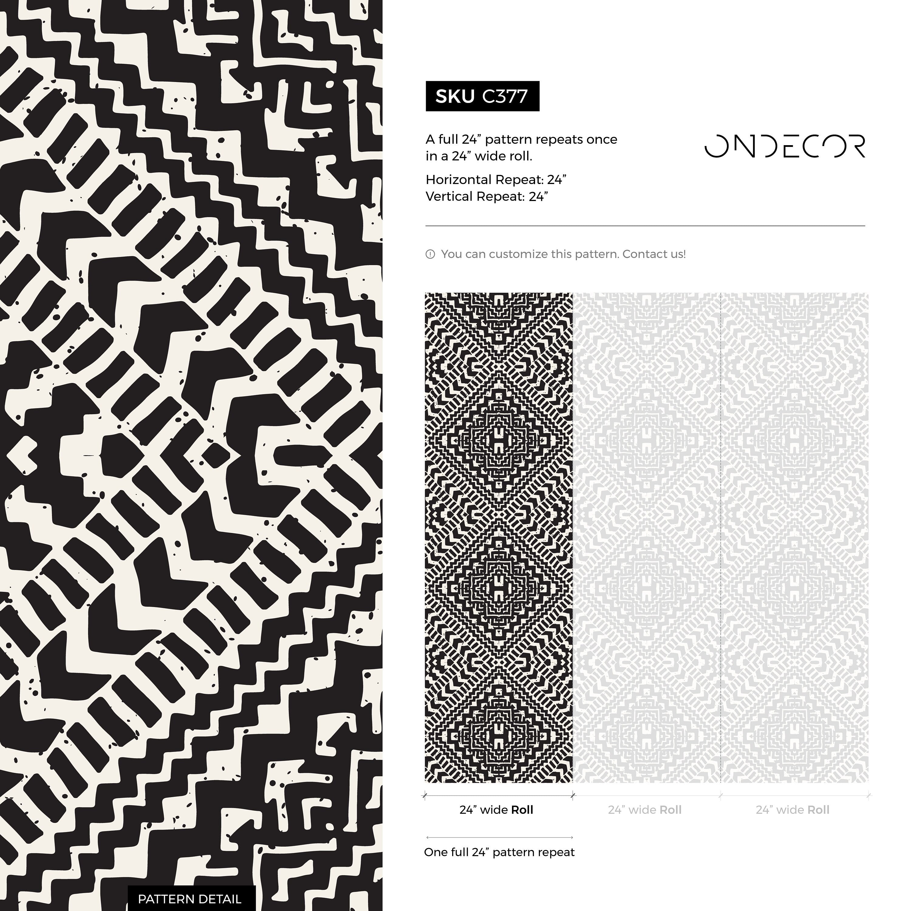 Geometric Wallpaper With An African Mudcloth Motif In Black And Cream - C377