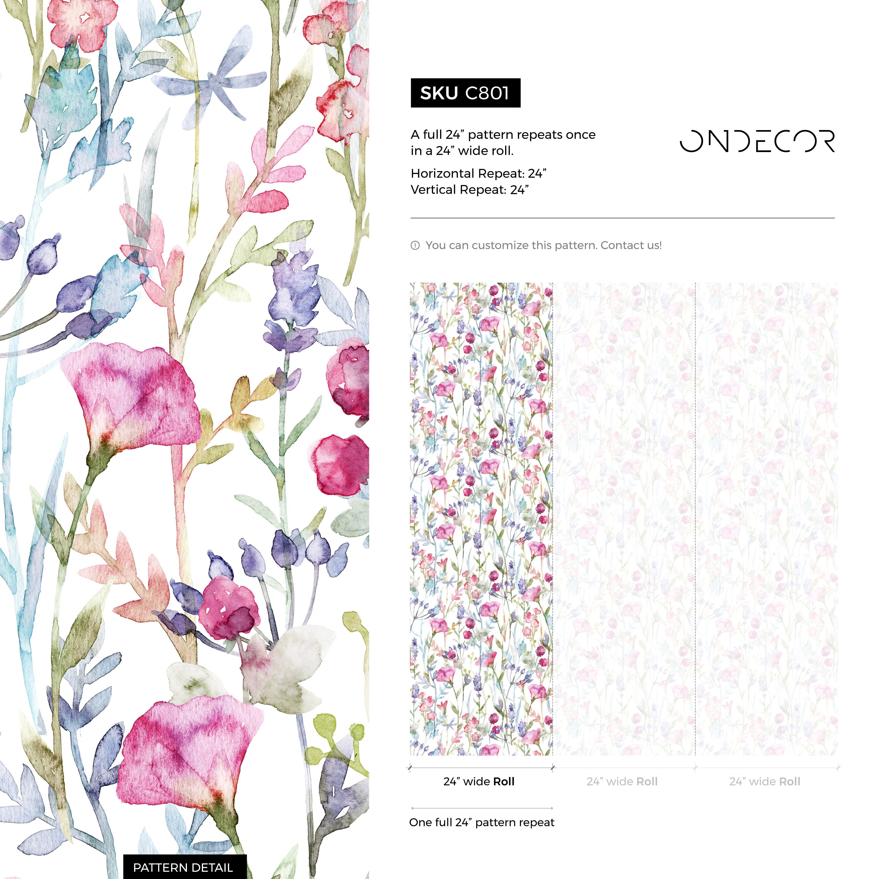 Watercolor Wallpaper Featuring A Wildflower Meadow In Pink, Purple, And Blue - C801