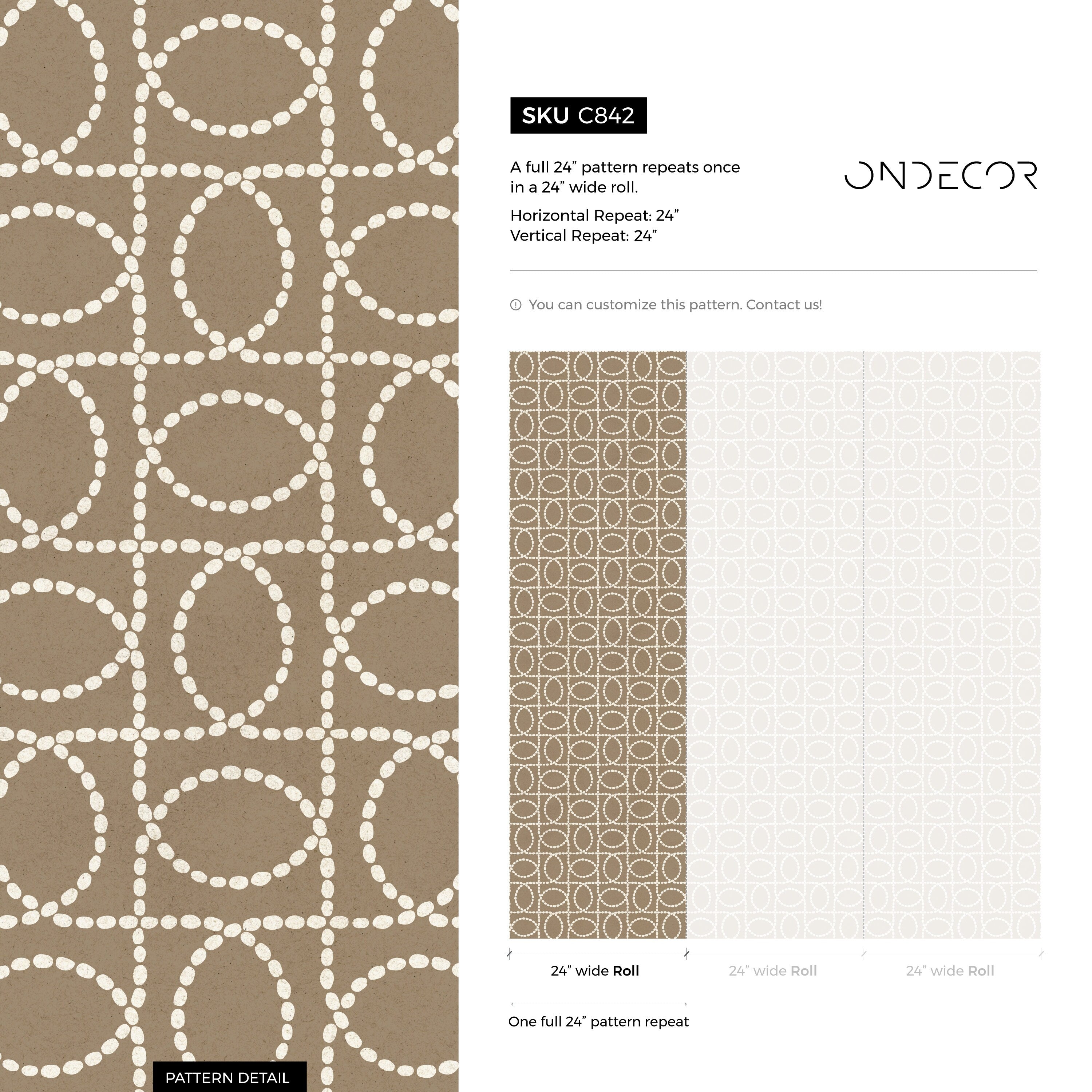 Geometric Wallpaper With A Dotted Oval Grid In Brown And Off-white - C842
