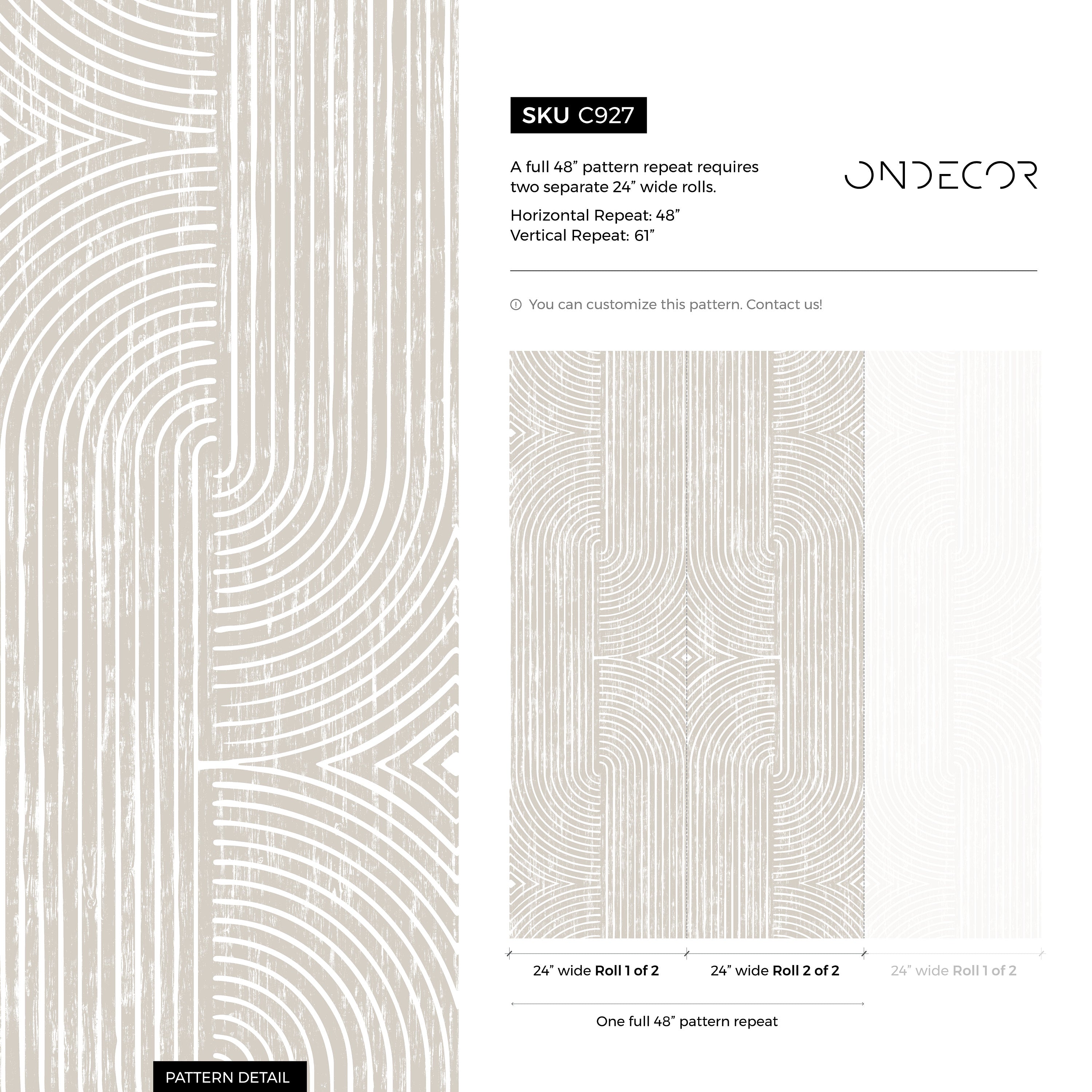 Abstract Wallpaper With Distressed Arches And Lines In Beige And Cream - C927