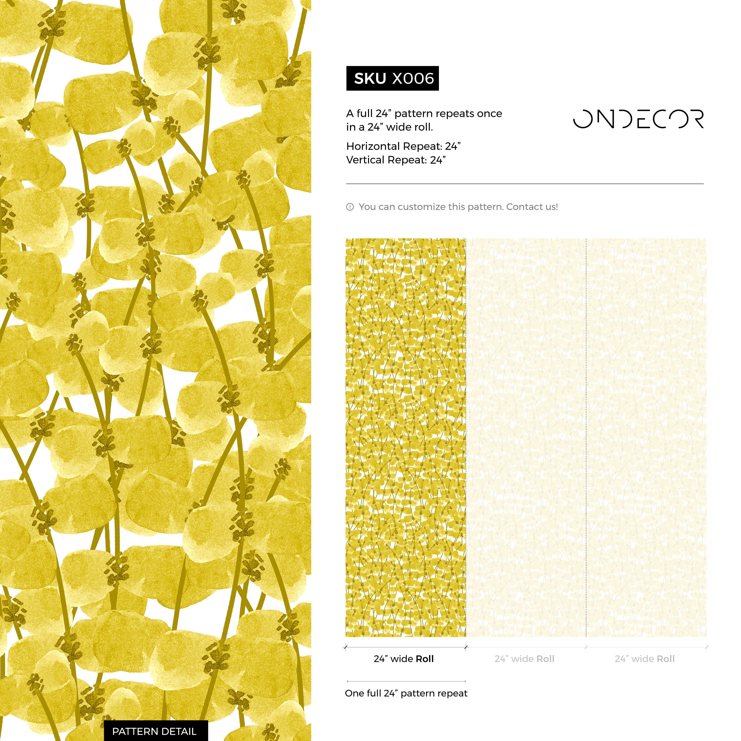 Botanical Wallpaper With Watercolor Style Leaves In Yellow And Olive - X006
