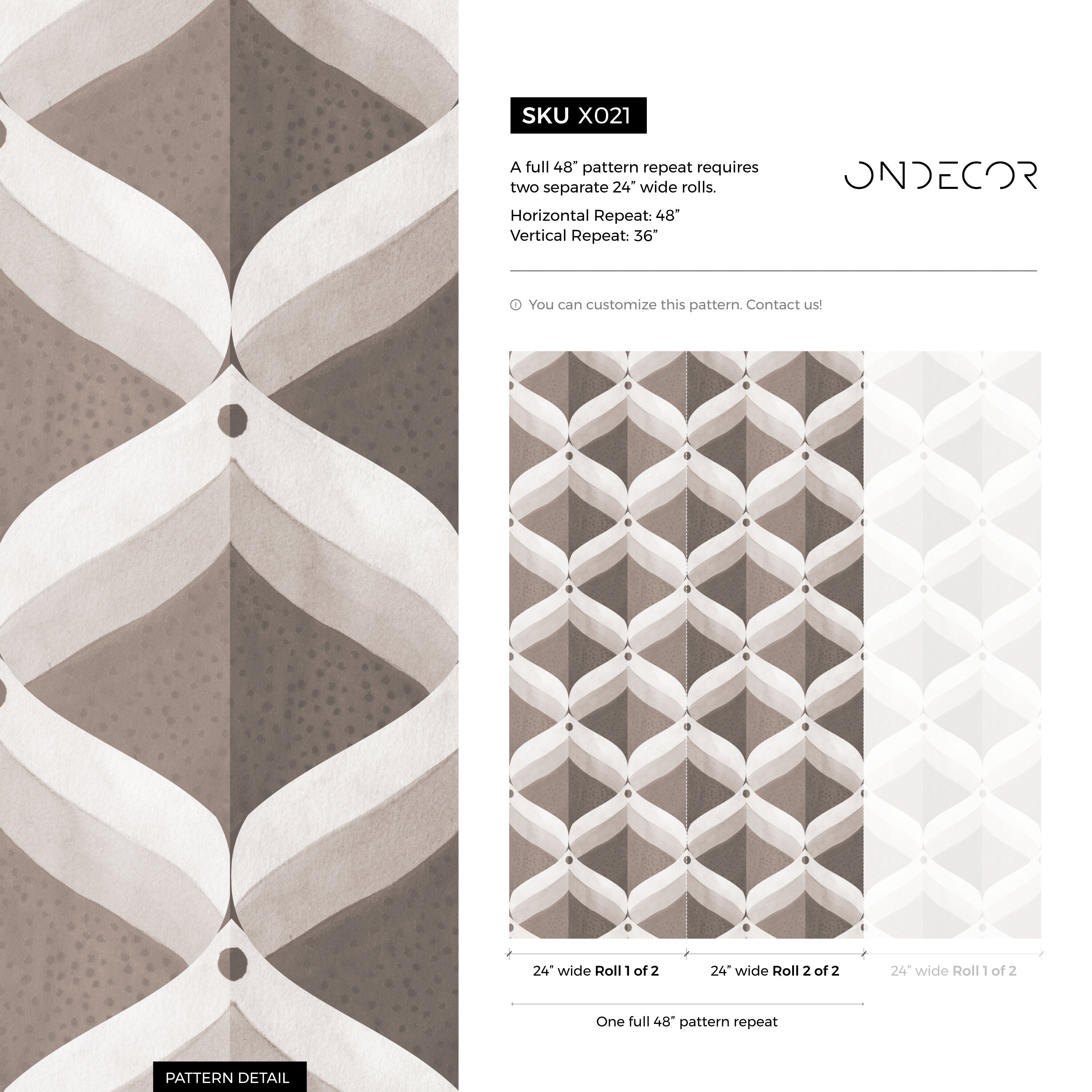 Art Deco Wallpaper With A Geometric Ogee Motif In Brown And Gray - X021