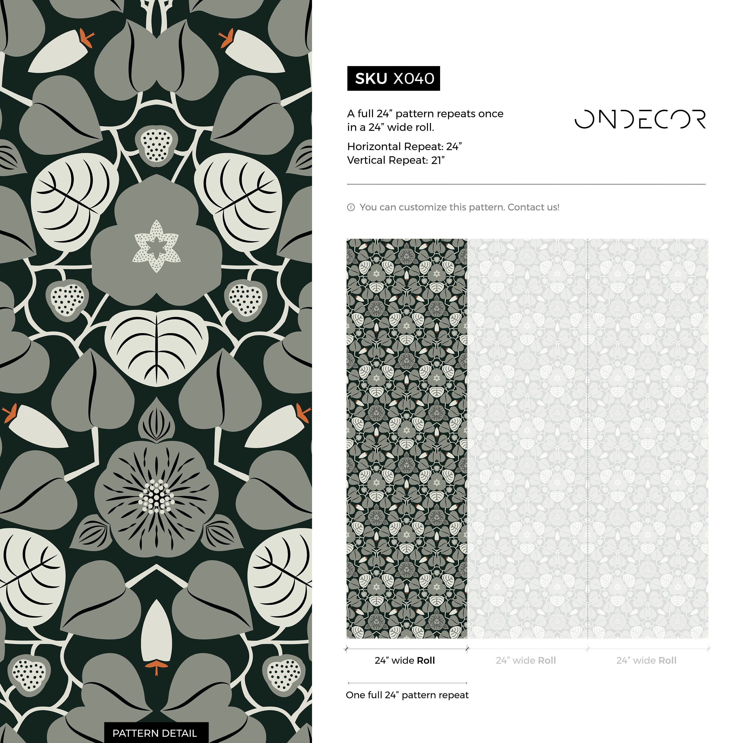 Art Nouveau Wallpaper Featuring Stylized Florals In Black And Gray - X040