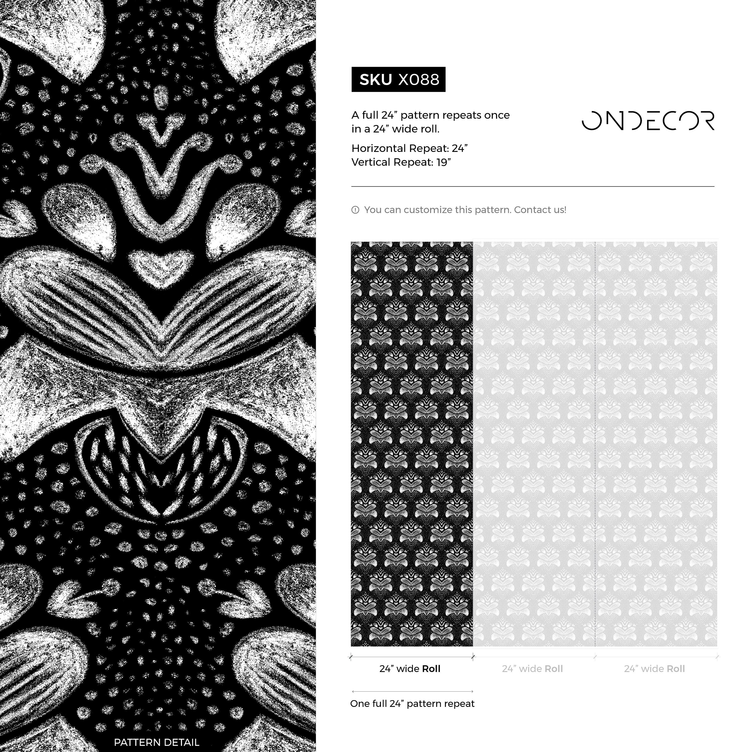 Folk Art Wallpaper With A Stylized Damask Motif In Black And White - X088