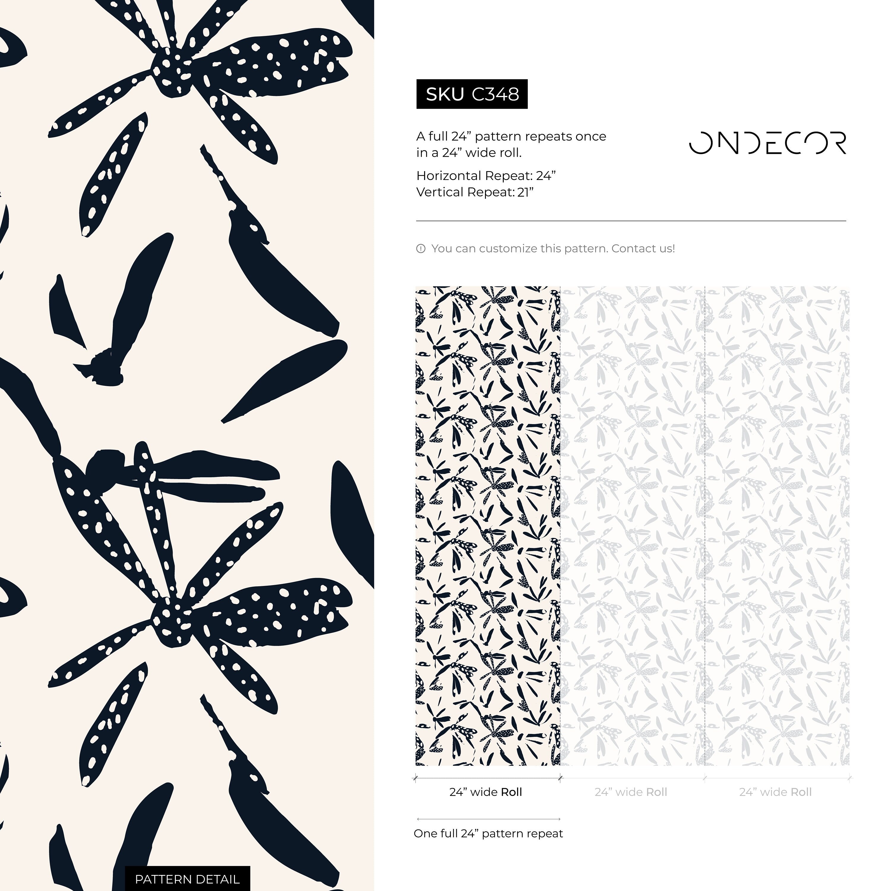 Abstract Wallpaper With Stylized Dragonflies In Navy And Cream - C348