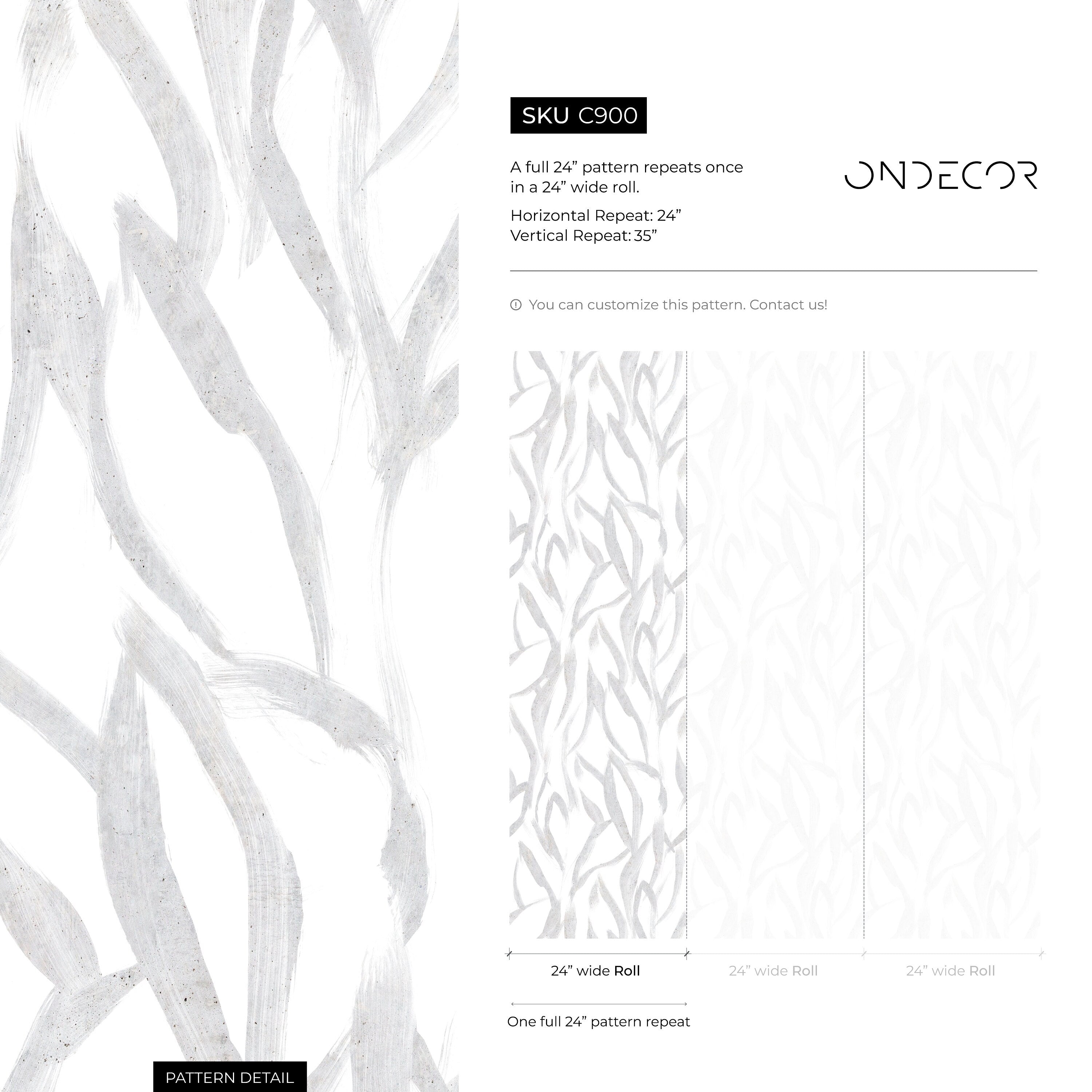 Abstract Wallpaper With Flowing Leaf Motifs In Gray - C900