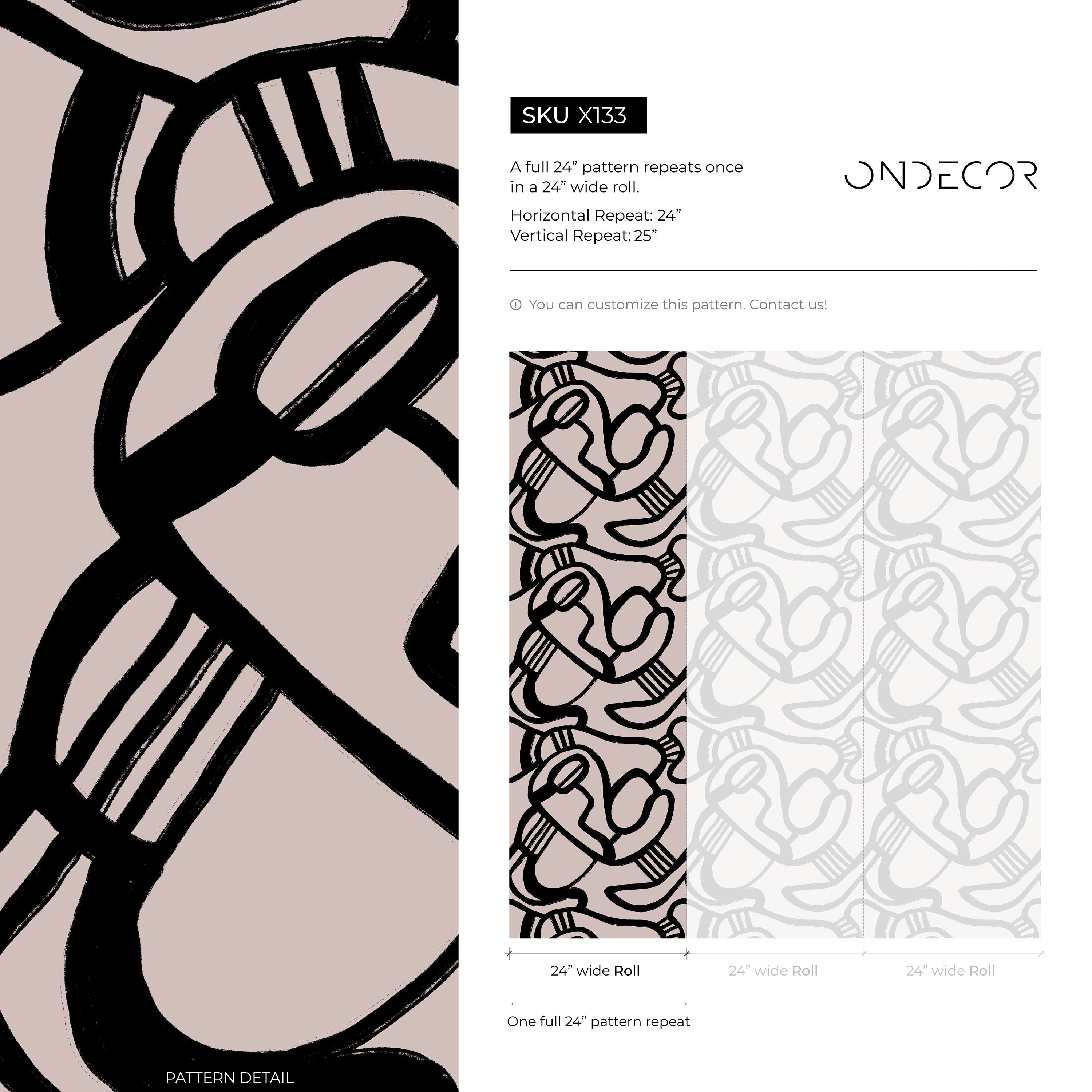 Abstract Wallpaper With Bold Brushstroke Lines In Black And Rose - X133