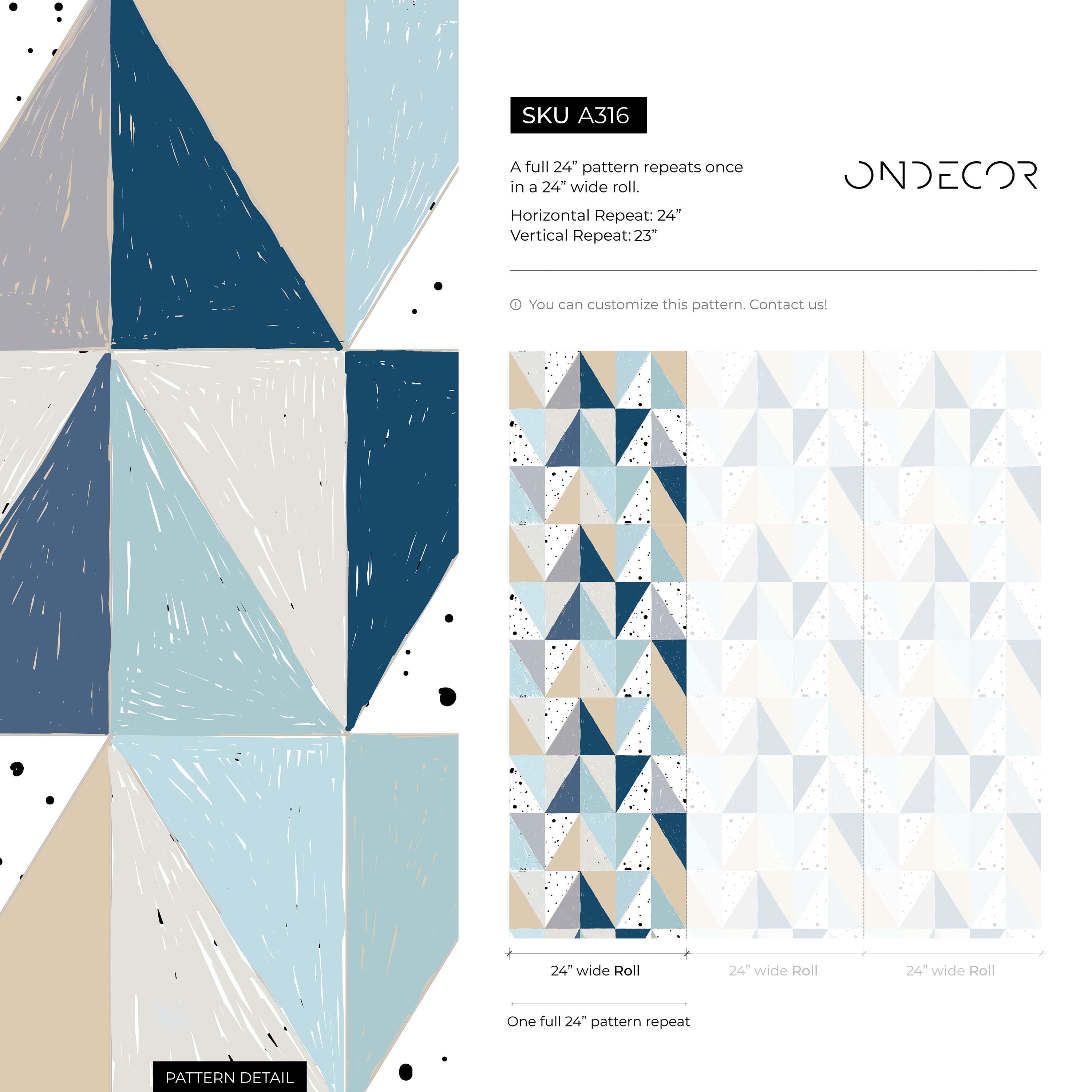 Geometric Wallpaper With Sketched Triangles In Blue, Beige, And Grey - A316