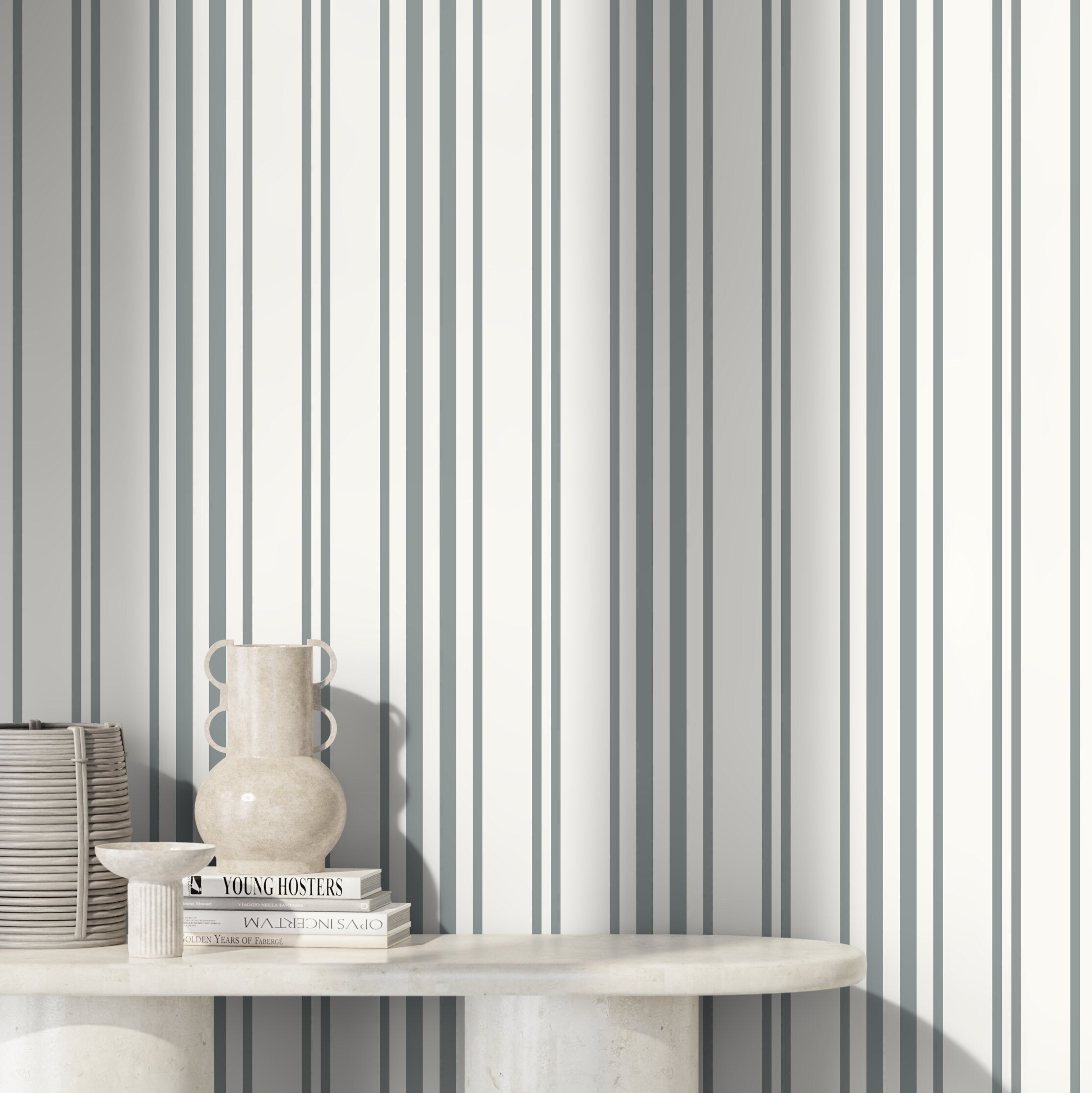 Striped Wallpaper Featuring Classic Vertical Lines In Grey And White - D785