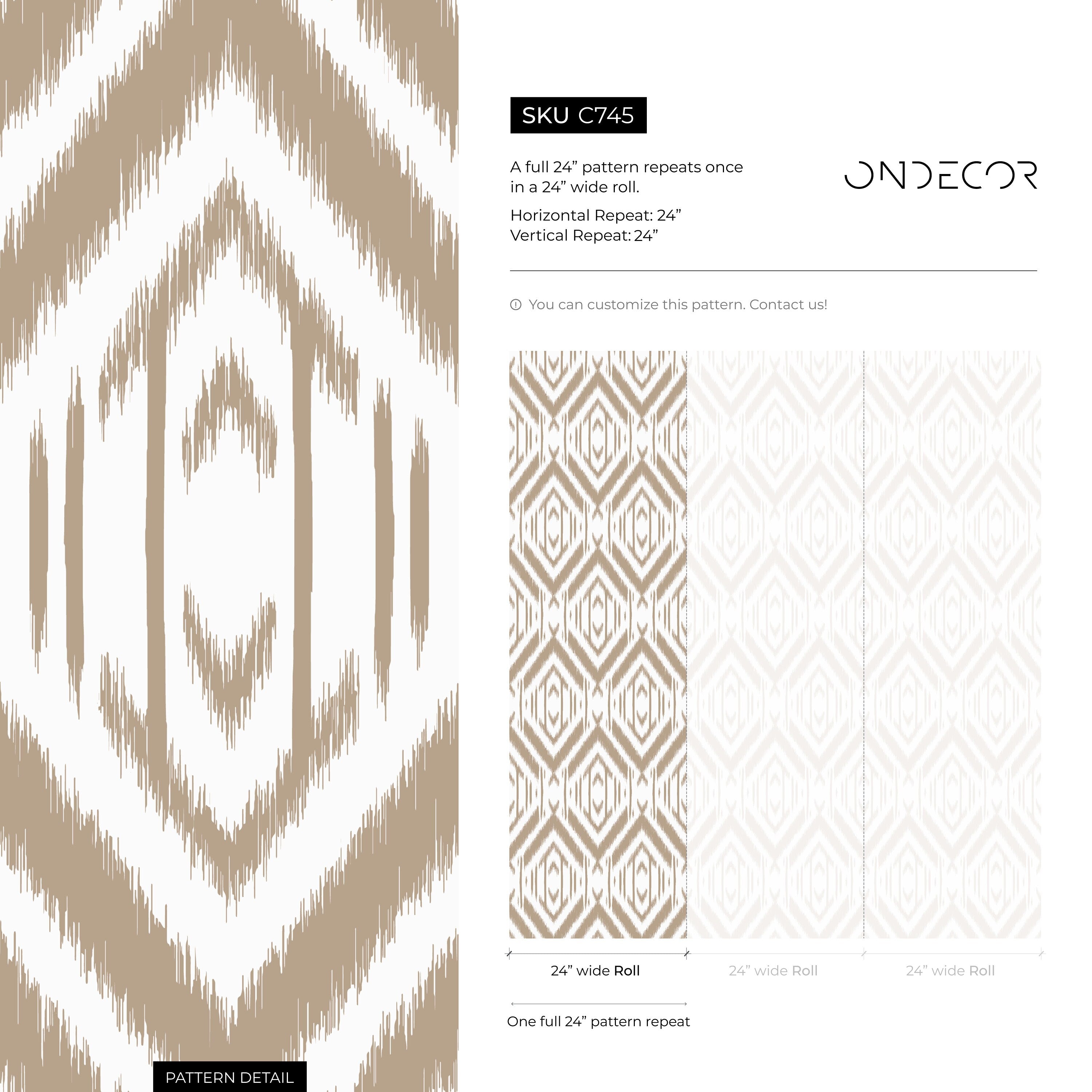 Tribal Wallpaper With An Ikat Diamond Pattern In Beige - C745