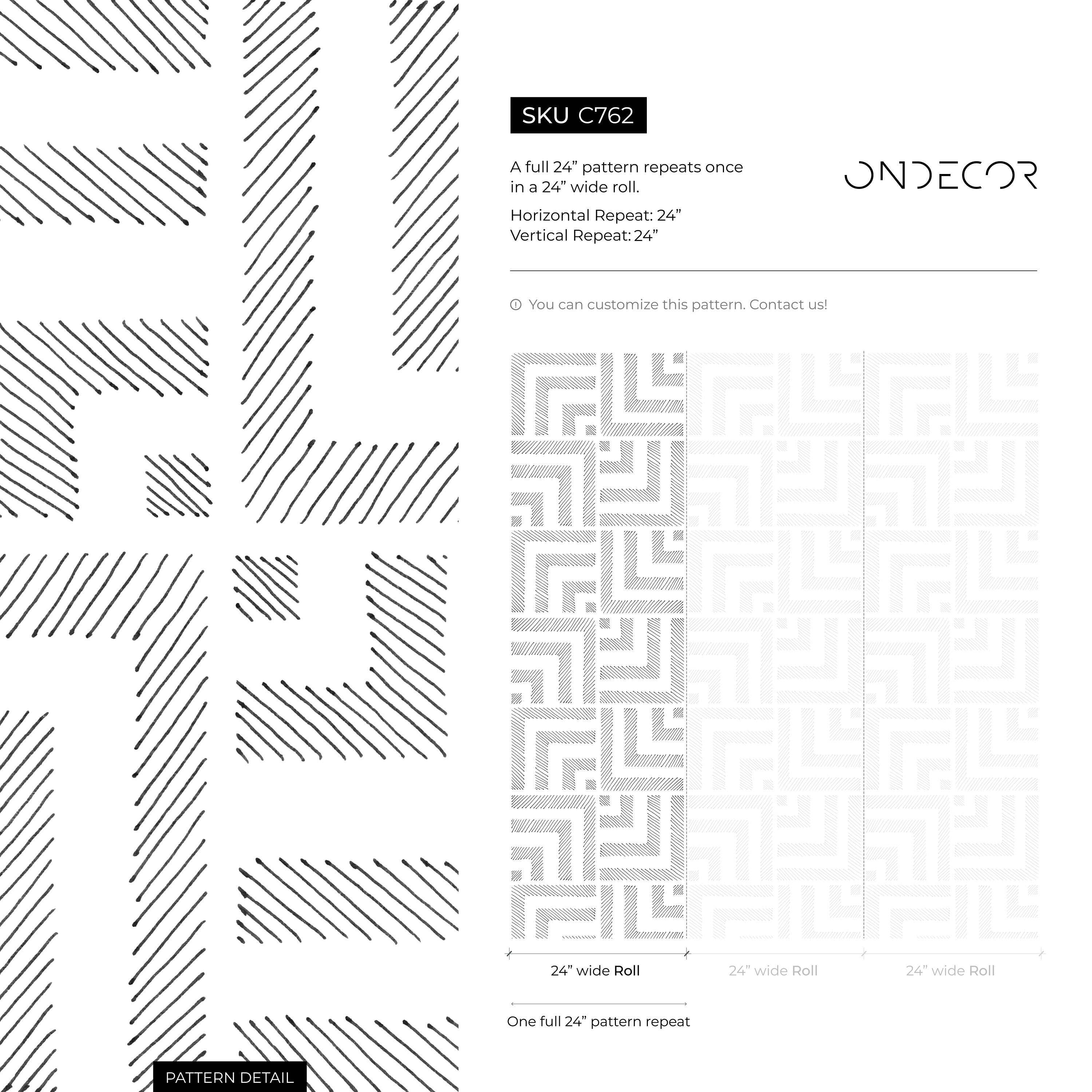 Geometric Wallpaper With A Hand-drawn Labyrinth Motif In Black And White - C762