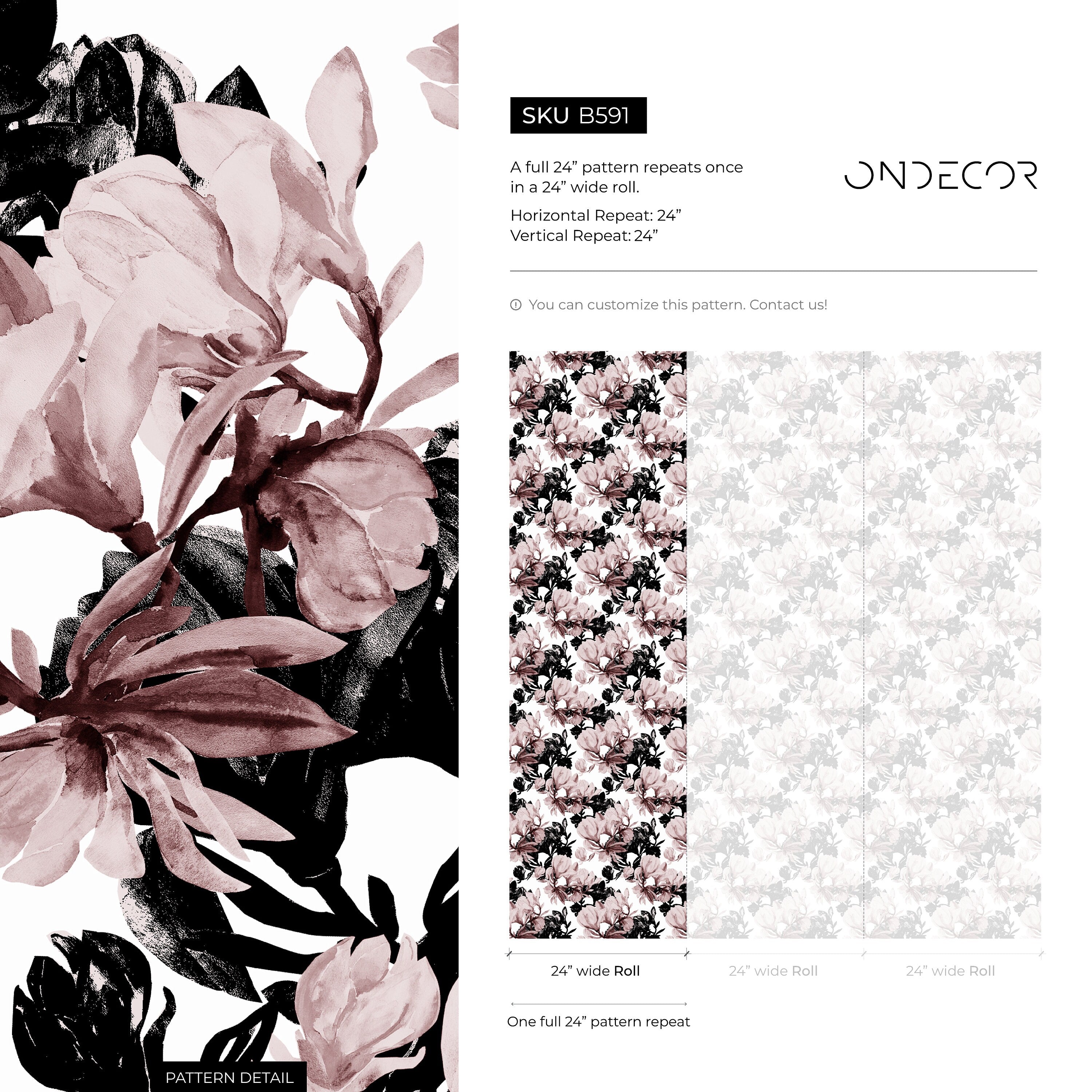 Floral Wallpaper With Dramatic Painterly Blooms In Pink, Black, And Maroon - B591