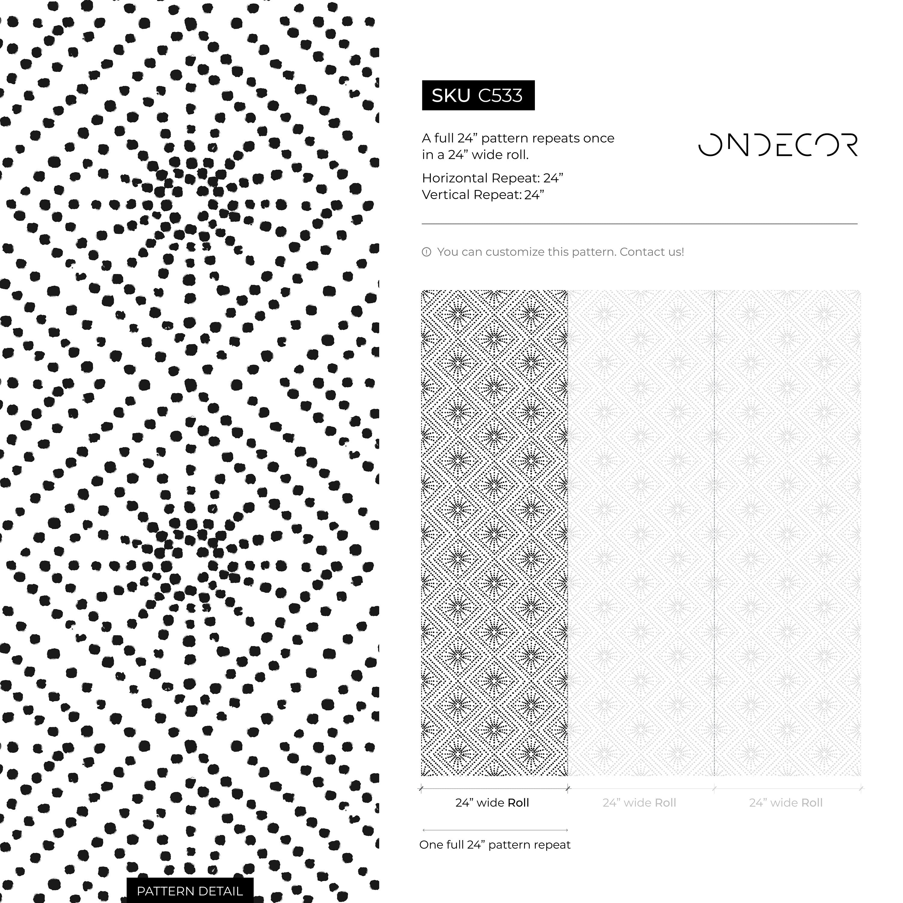 Geometric Wallpaper With A Dotted Starburst Pattern In Black And White - C533