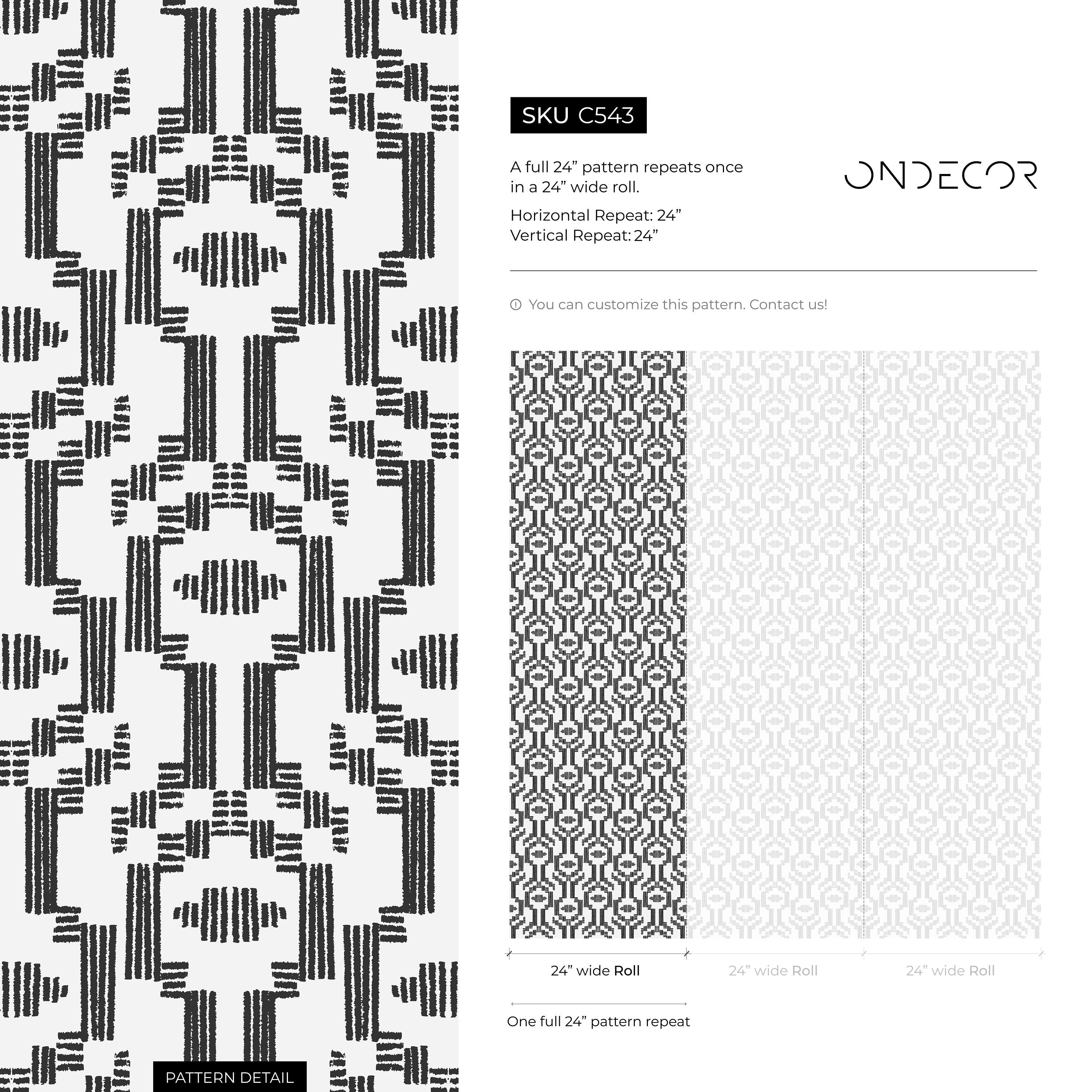 Geometric Wallpaper With A Bold Tribal Motif In Black And White - C543