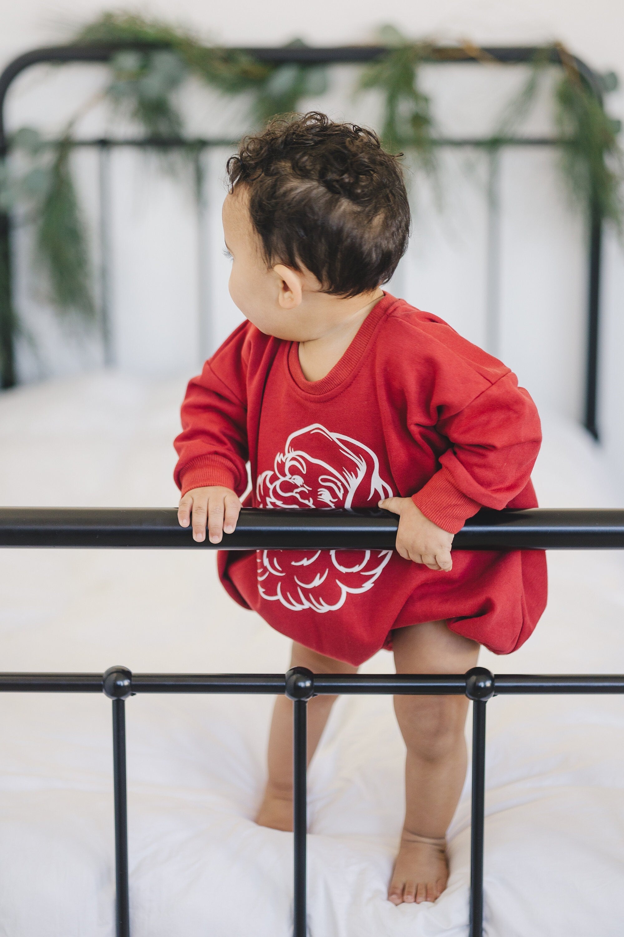 Vintage Santa Graphic Sweatshirt Romper - Red