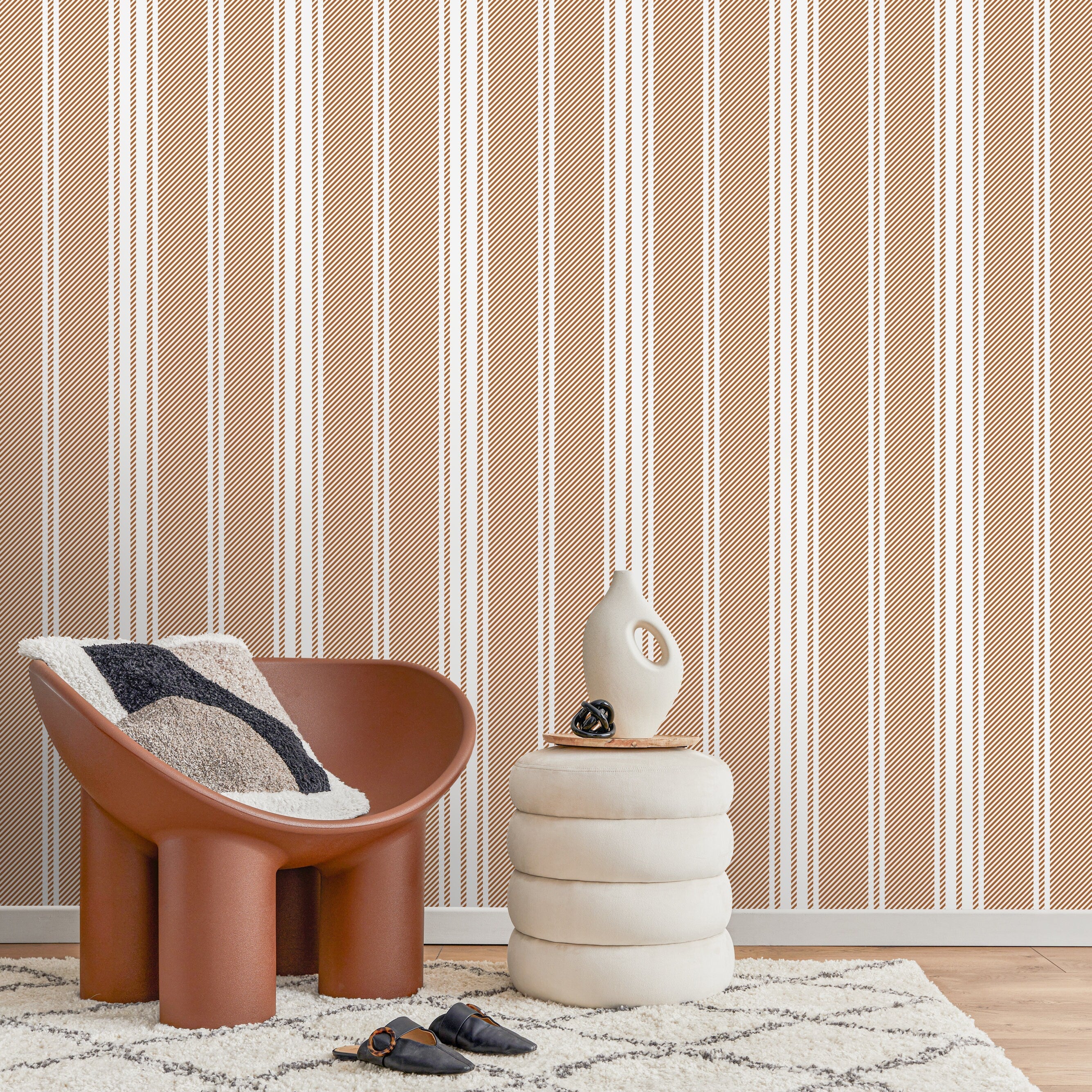 Striped Wallpaper With A Diagonal Line Pattern In Orange - D783