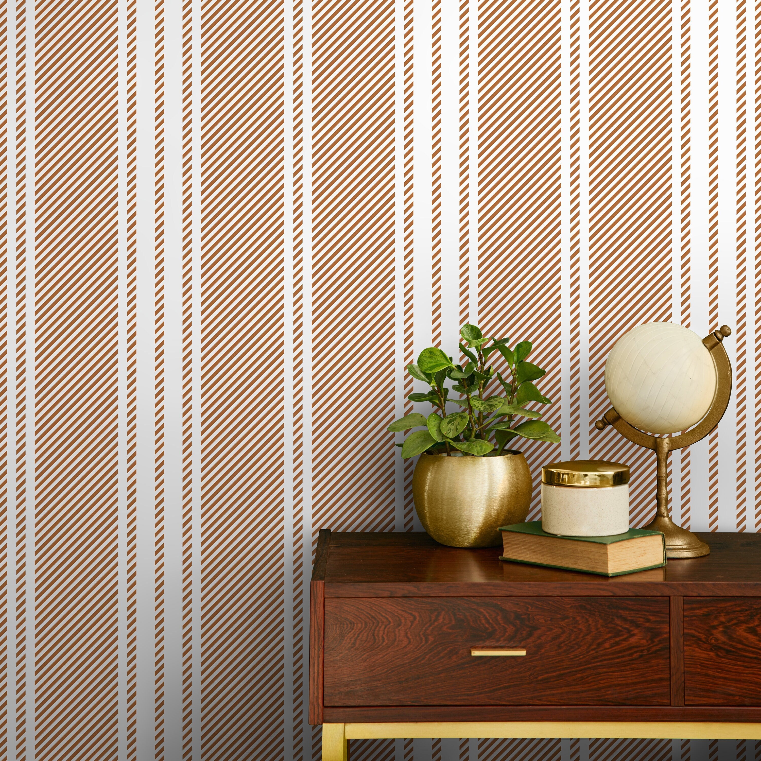Striped Wallpaper With A Diagonal Line Pattern In Orange - D783