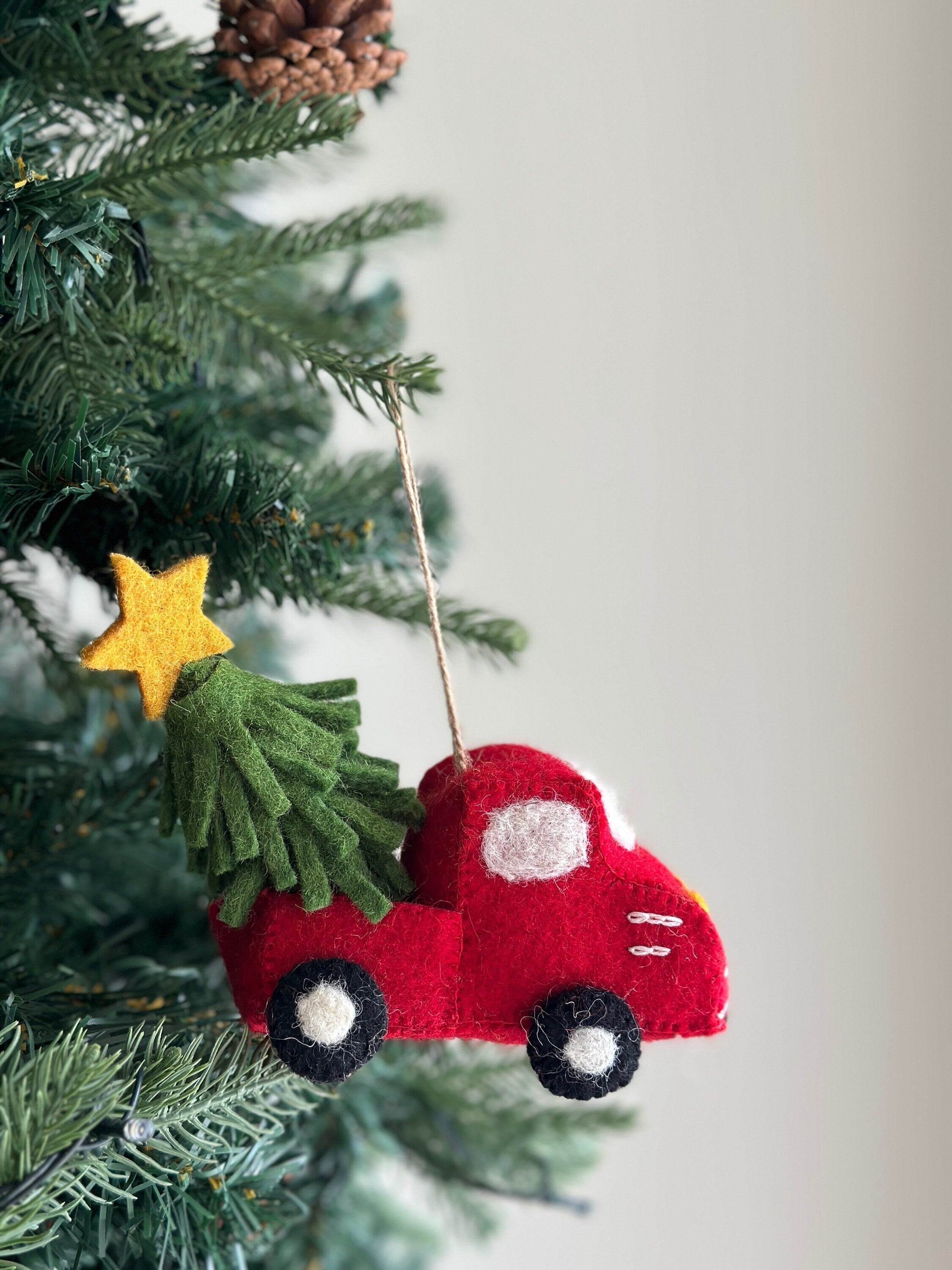Felt Pickup Truck With Christmas Tree Ornament