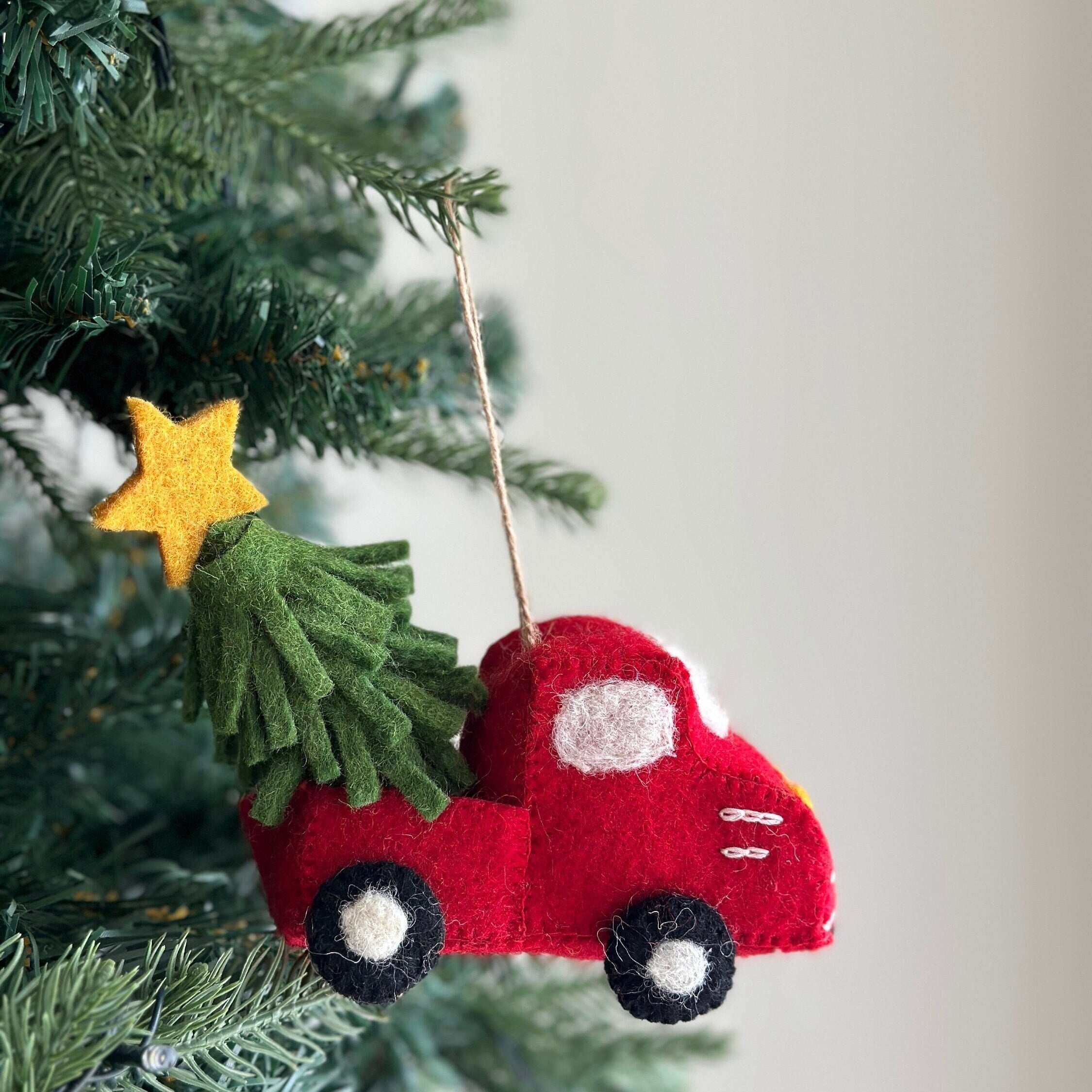 Felt Pickup Truck With Christmas Tree Ornament