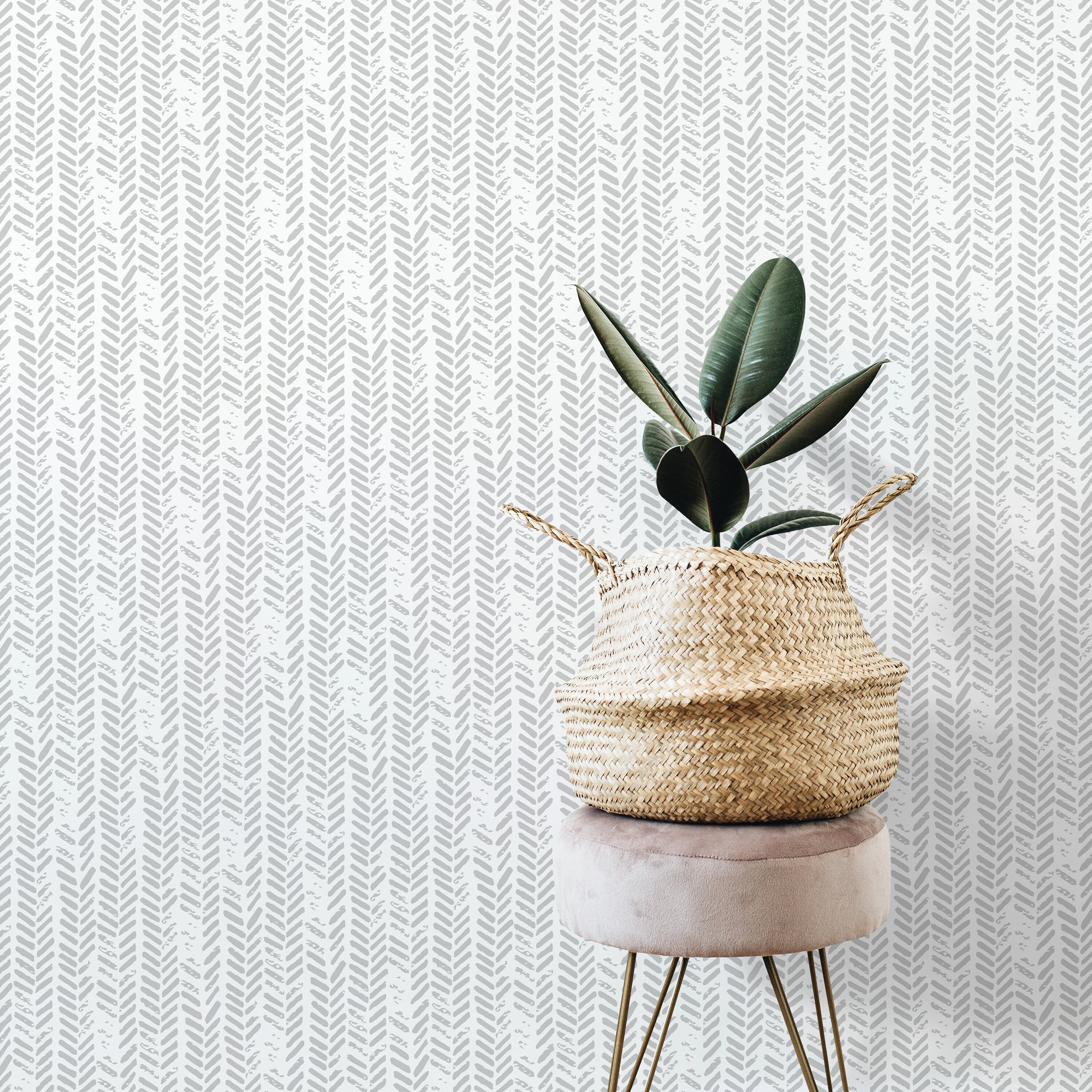 Herringbone Wallpaper With A Grunge Texture In Gray - D953