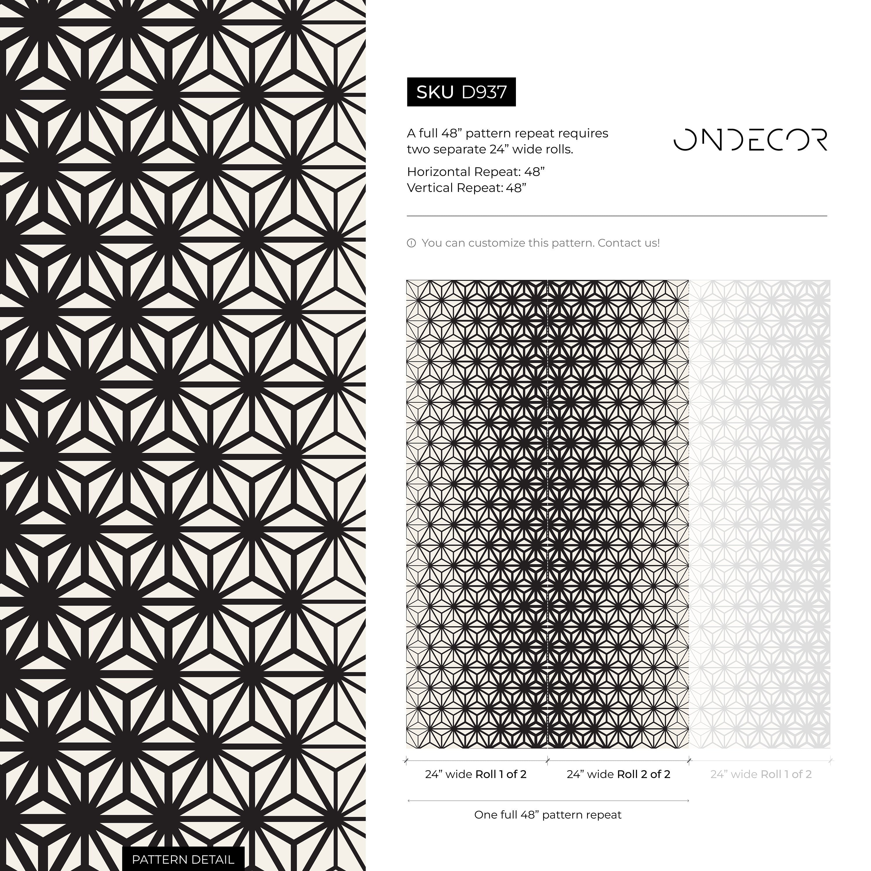 Geometric Wallpaper With A Starburst Asanoha Motif In Black And White - D937