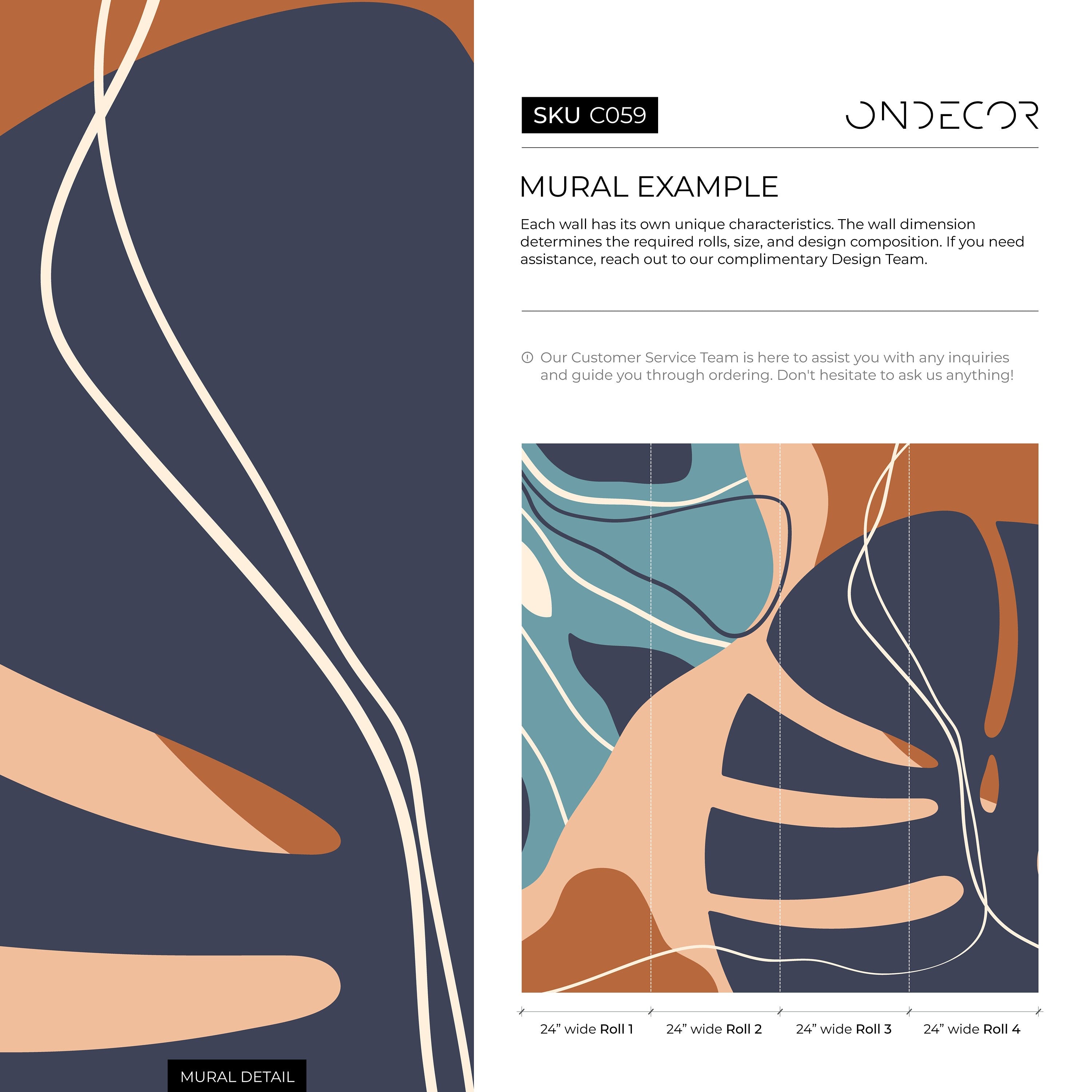 Abstract Wallpaper Featuring A Stylized Leaf In Navy Blue, Tan, And Teal - C059