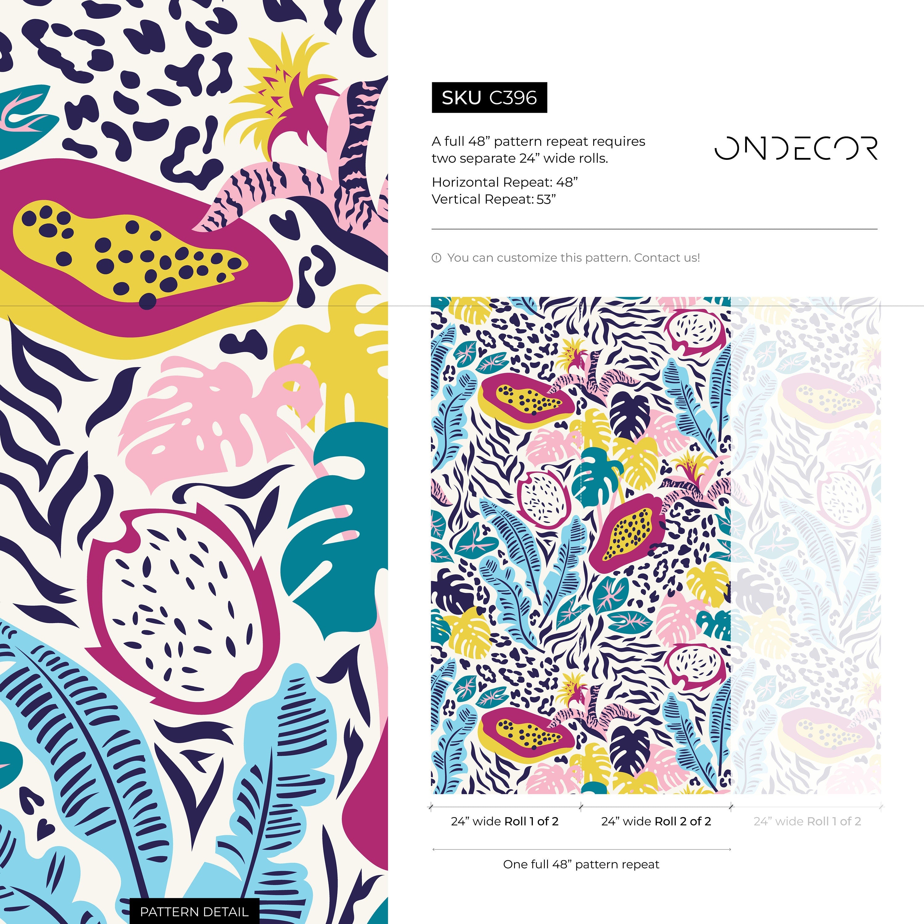 Animal Print Wallpaper With A Tropical Jungle Motif In Pink, Yellow, And Blue - C396