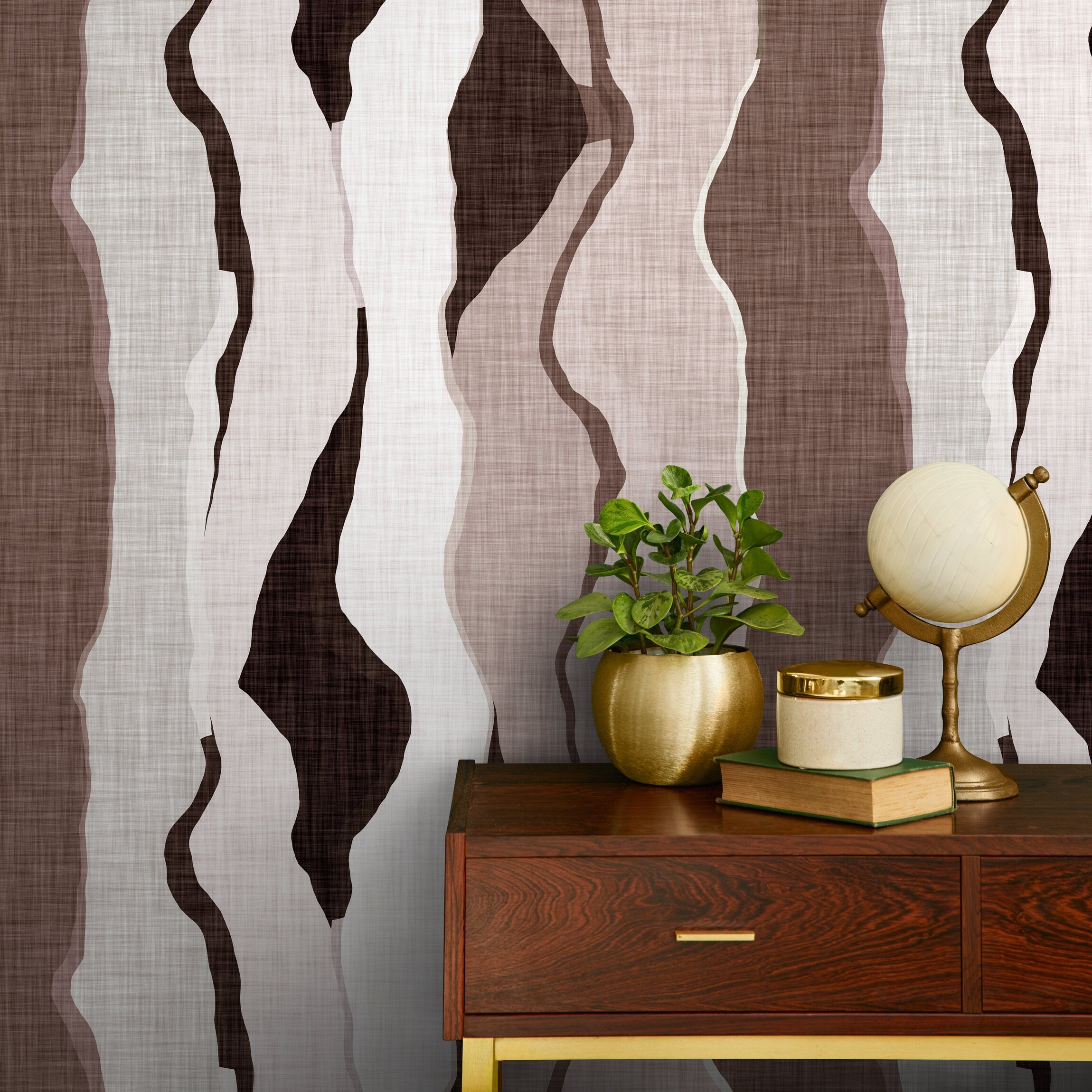 Abstract Wallpaper With Flowing Organic Layers In Brown, Beige, And Off-white - D796