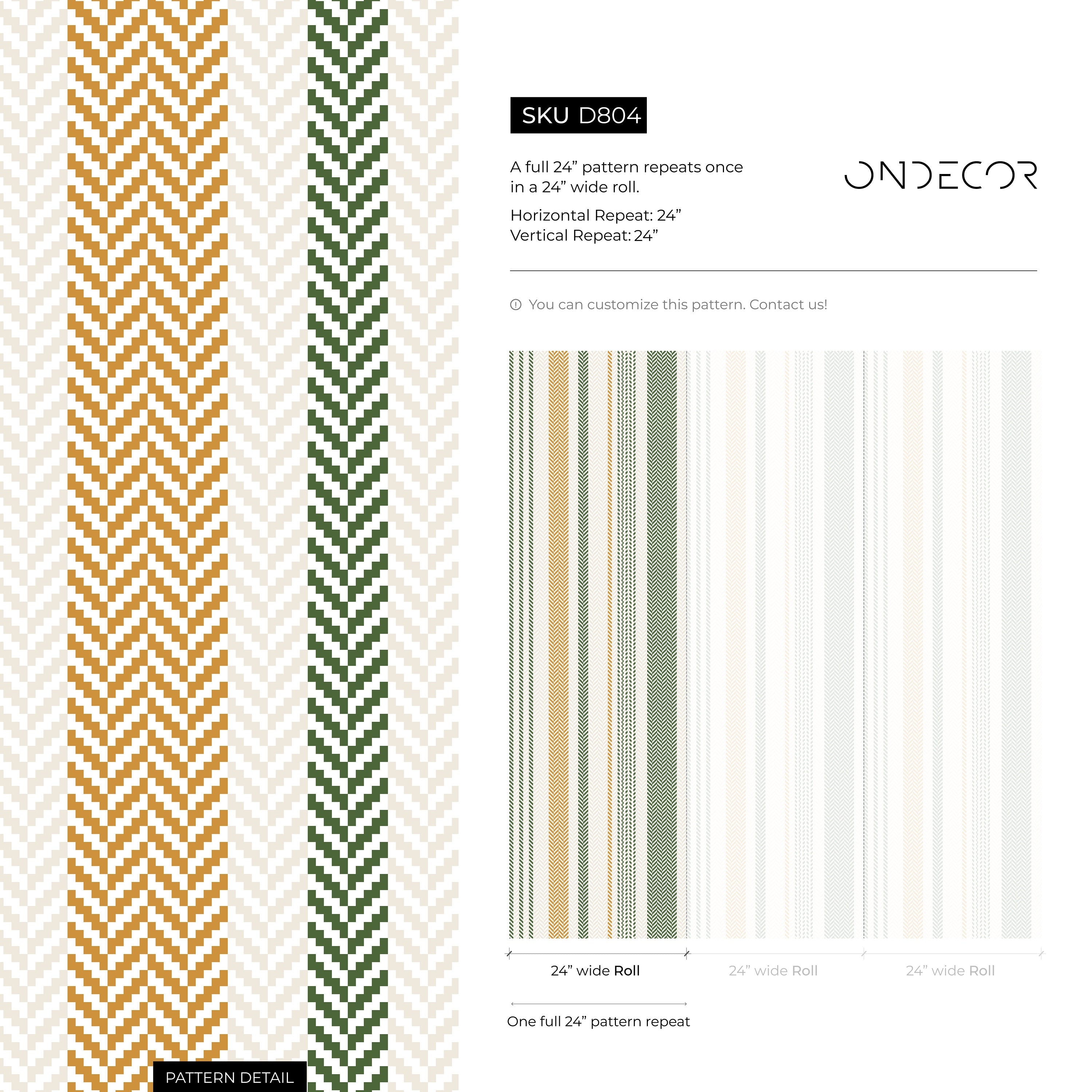 Striped Wallpaper With A Textured Chevron Motif In Green And Gold - D804