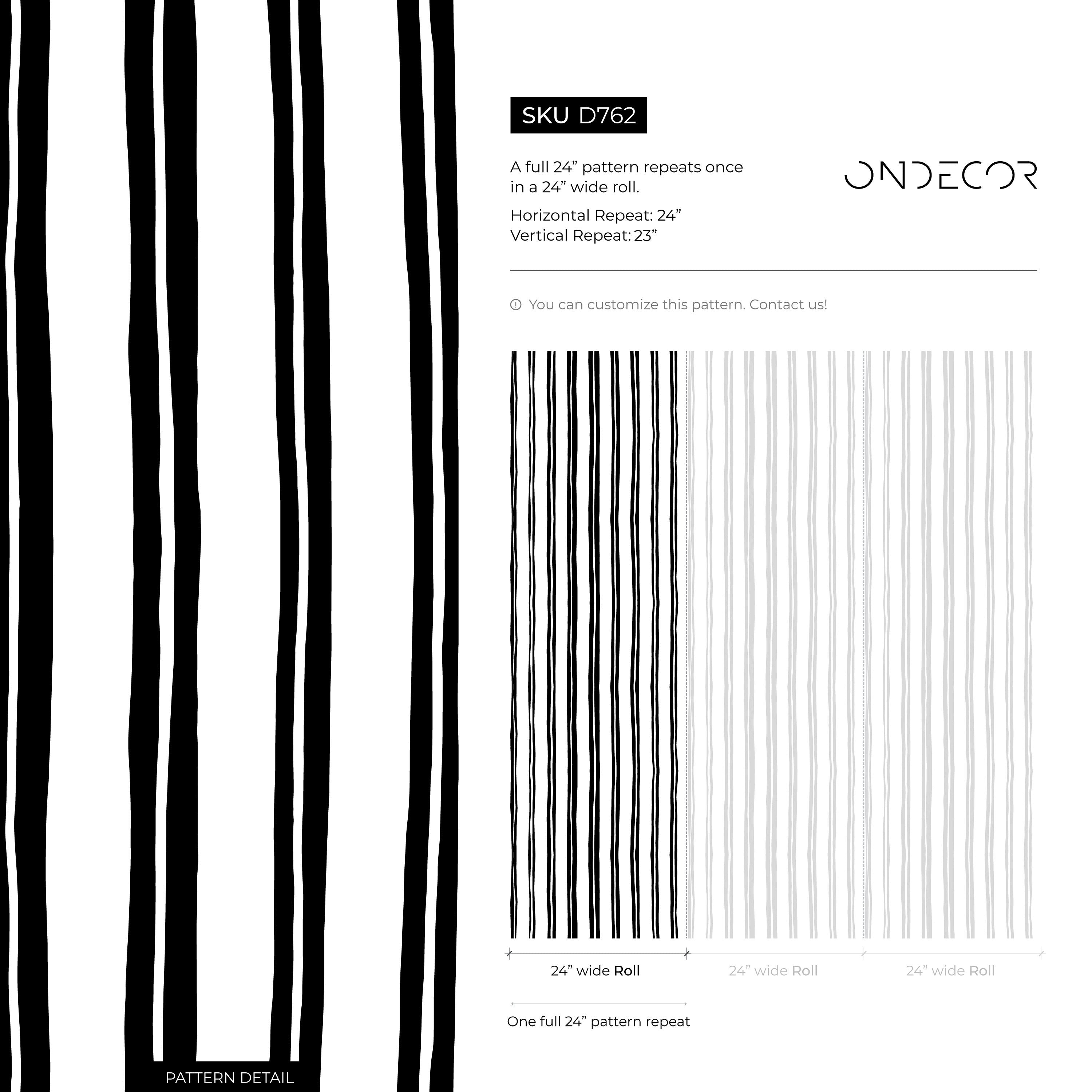 Striped Wallpaper With Wavy Vertical Lines In Black And White - D762